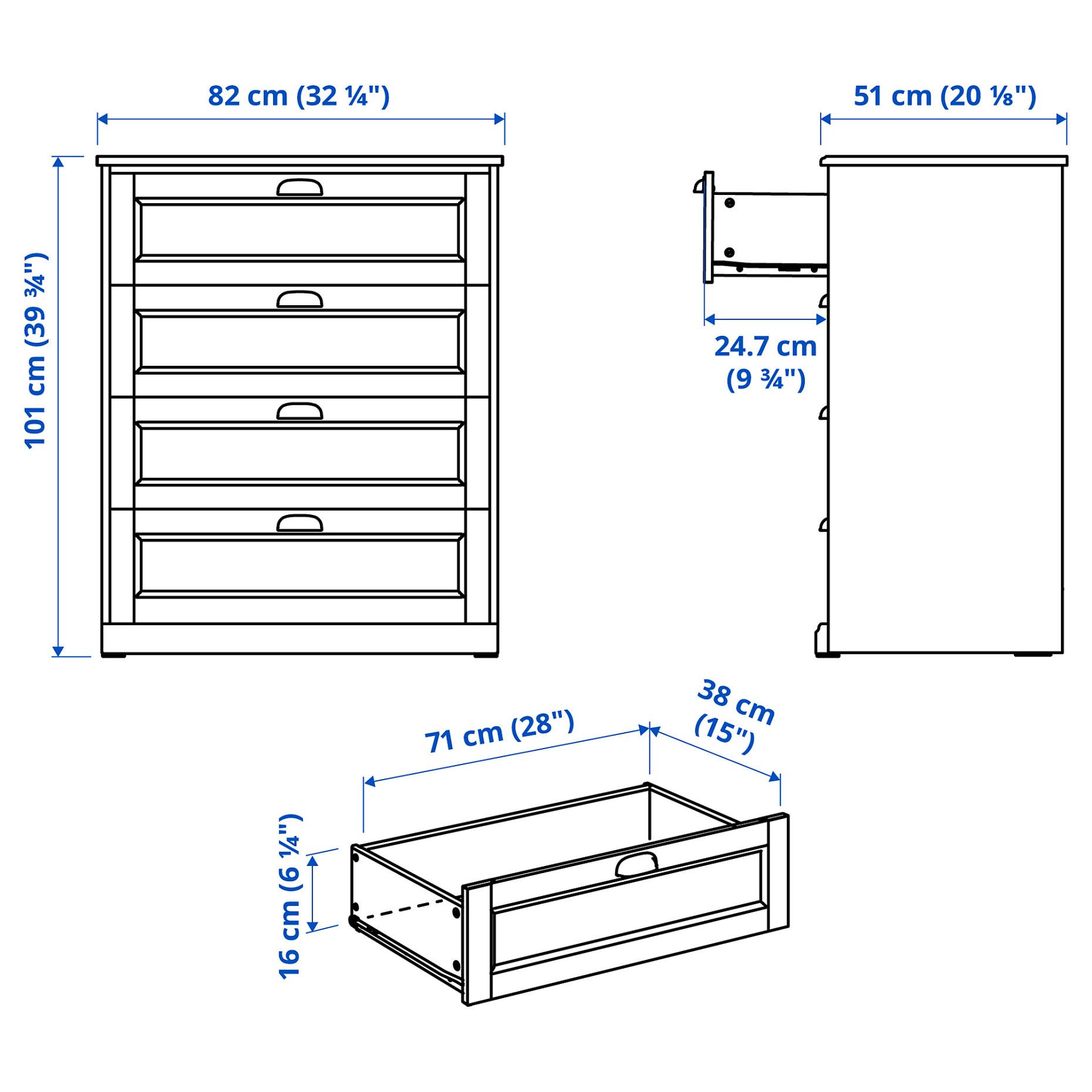 FÅGELFJÄLLET, chest of 4 drawers, 82x51x101 cm, 606.116.39