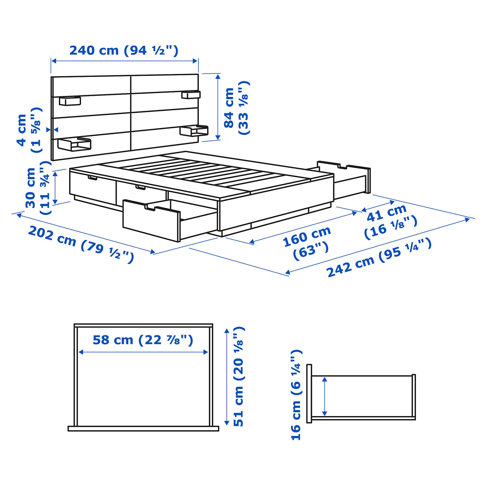 NORDLI, κρεβάτι με αποθηκευτικό χώρο και κεφαλάρι, 160x200 cm, 692.414.22
