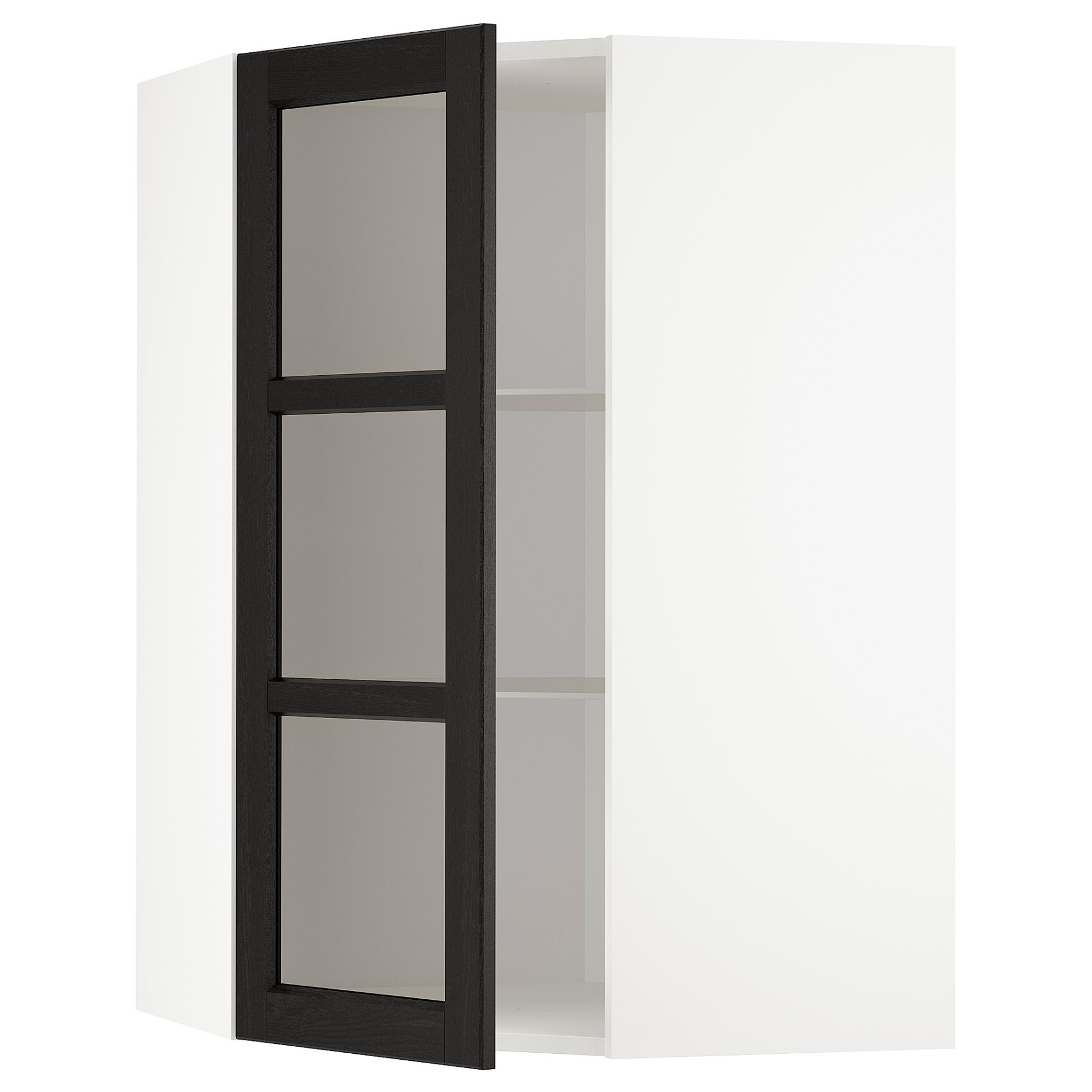 METOD, γωνιακό ντουλάπι τοίχου με γυάλινα ράφια/πόρτα, 692.575.78