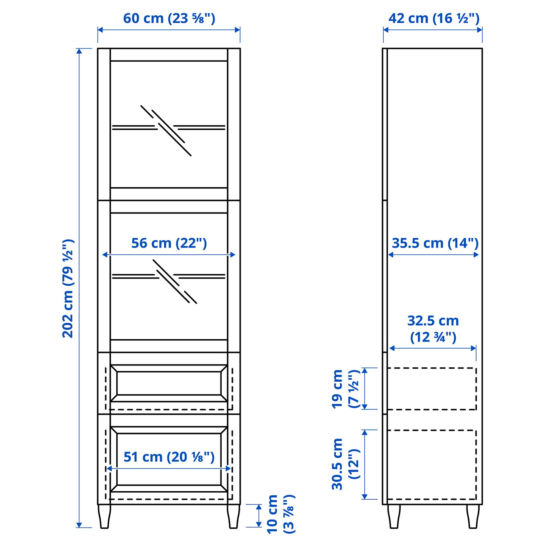 BESTÅ, σύνθεση αποθήκευσης με γυάλινες πόρτες με μαλακό κλείσιμο, 60x42x202 cm, 693.892.63