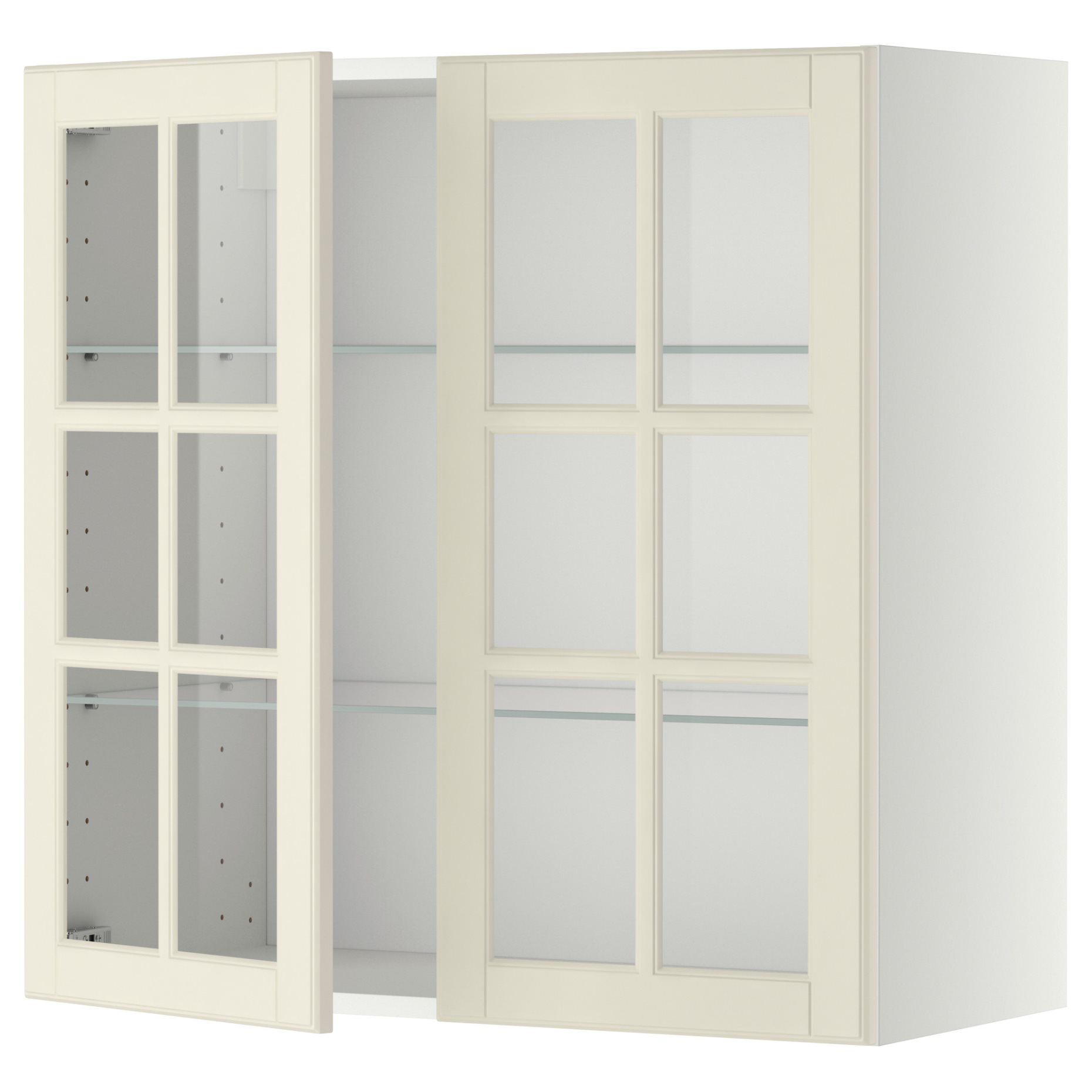 METOD, wall cabinet with shelves/2 glass doors, 80x80 cm, 693.949.81