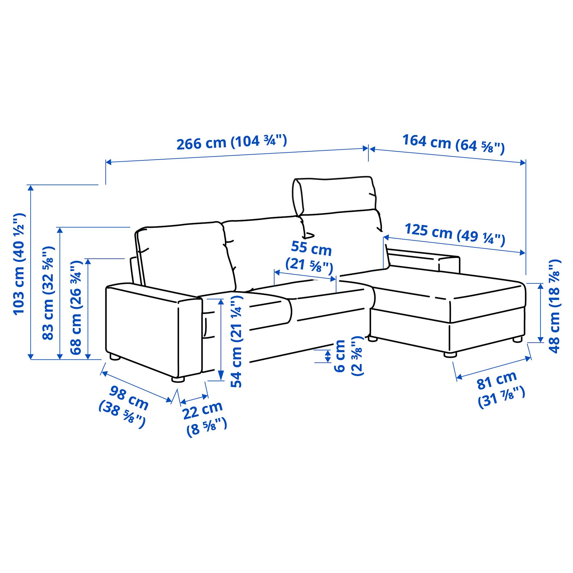 VIMLE, 3-seat sofa with chaise longue with headrest with wide armrests, 694.013.02