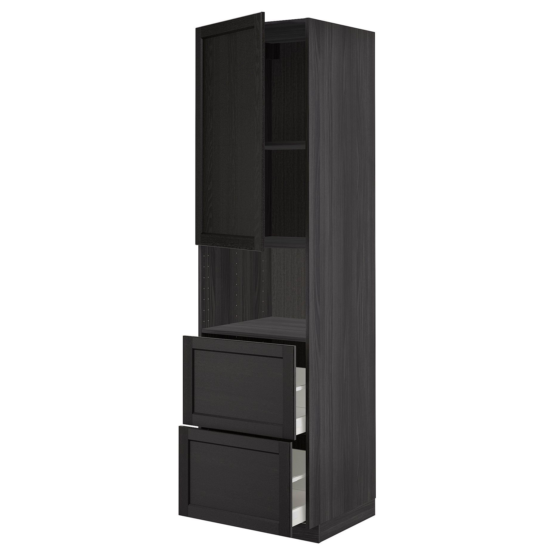 METOD/MAXIMERA, high cabinet for microwave with door/2 drawers, 60x60x220 cm, 694.661.24