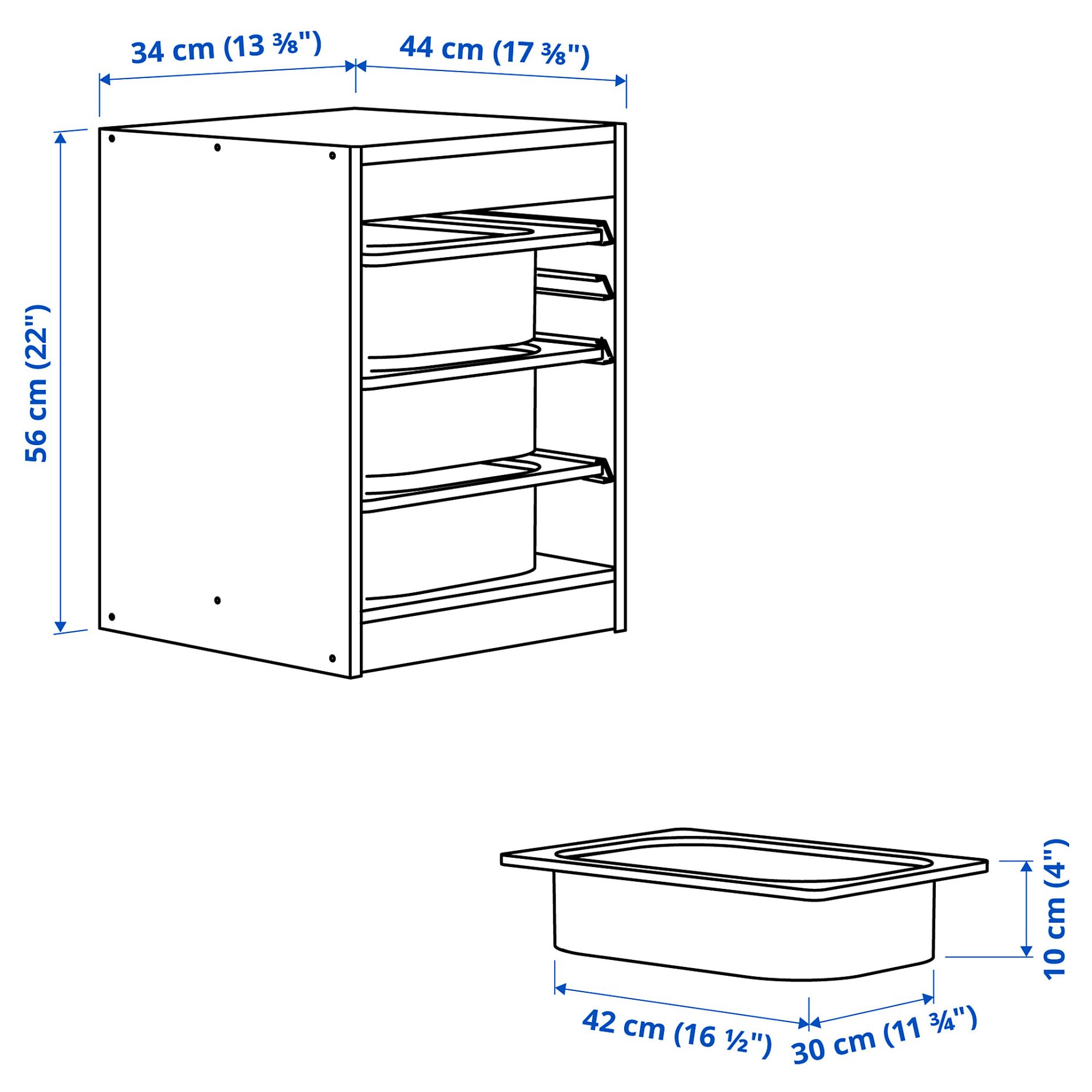 TROFAST, storage combination with boxes, 34x44x55 cm, 694.804.60