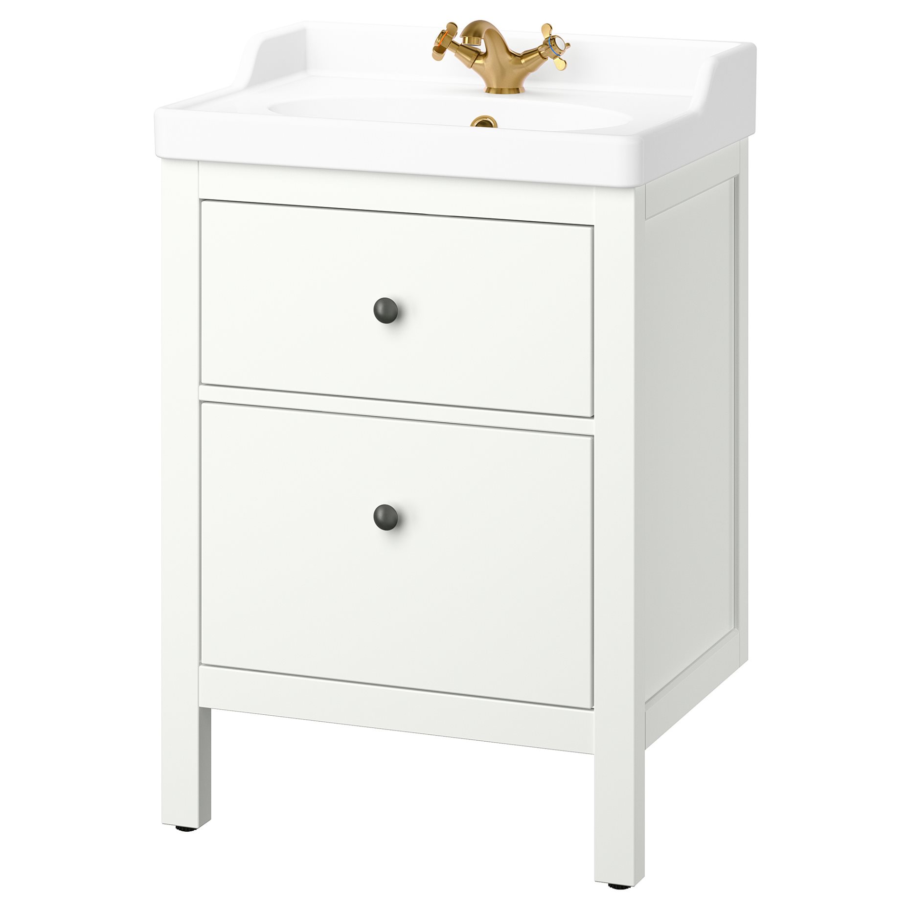 HEMNES/RUTSJON, βάση νιπτήρα με συρτάρια/νιπτήρα/μπαταρία, 62x49x95 cm, 695.599.91
