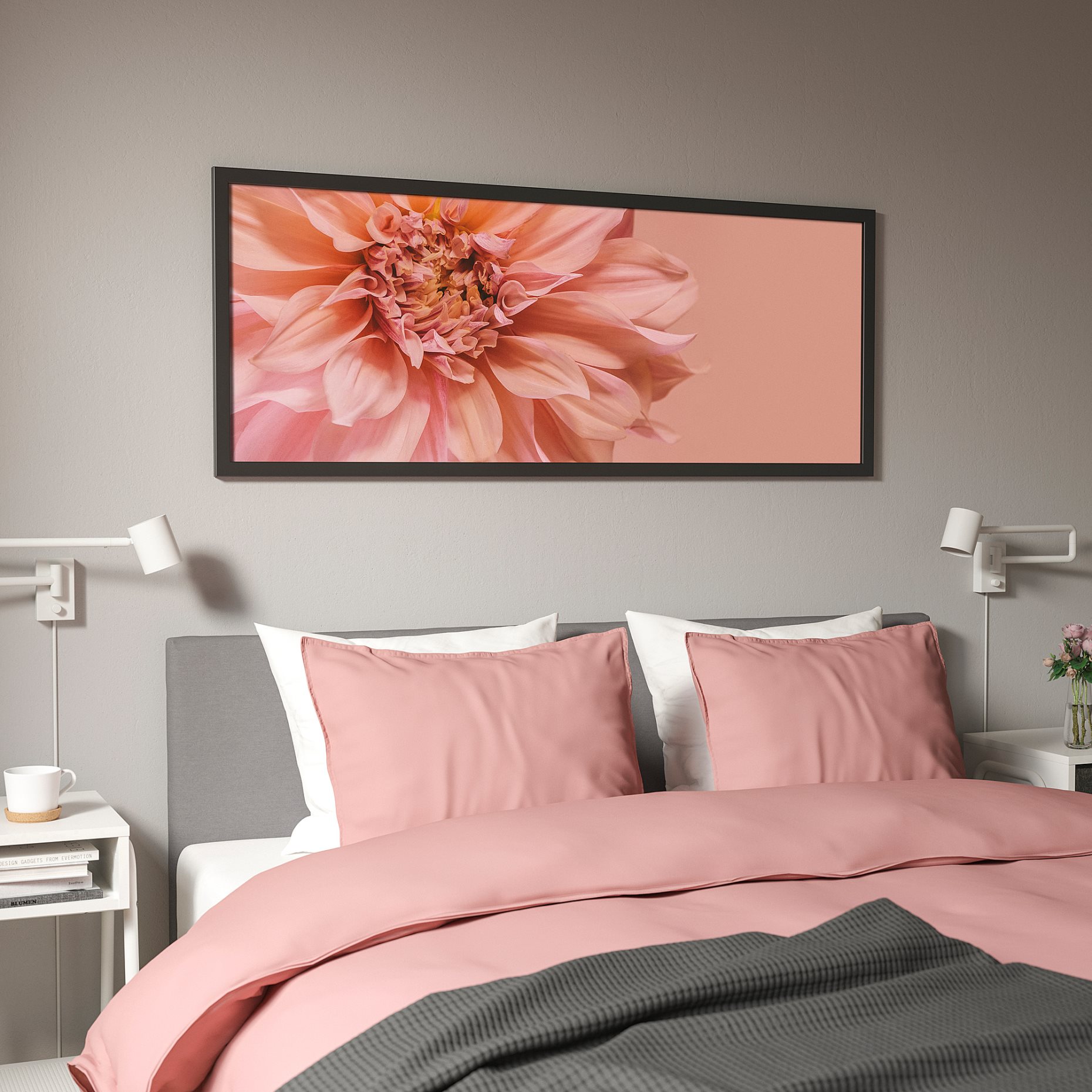 BJÖRKSTA, picture with frame/flowers-in pink, 140x56 cm, 695.611.64