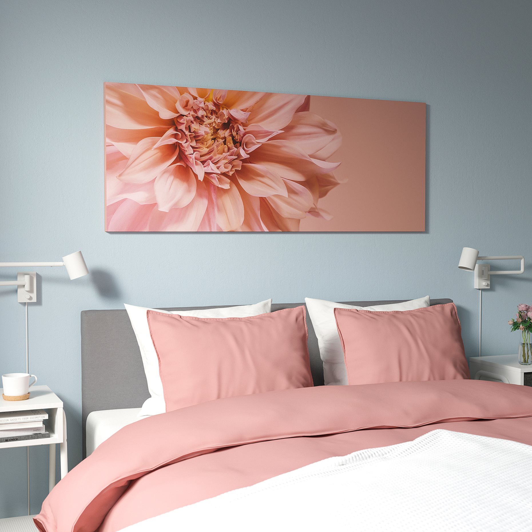BJÖRKSTA, picture with frame/flowers-in pink, 140x56 cm, 695.611.64