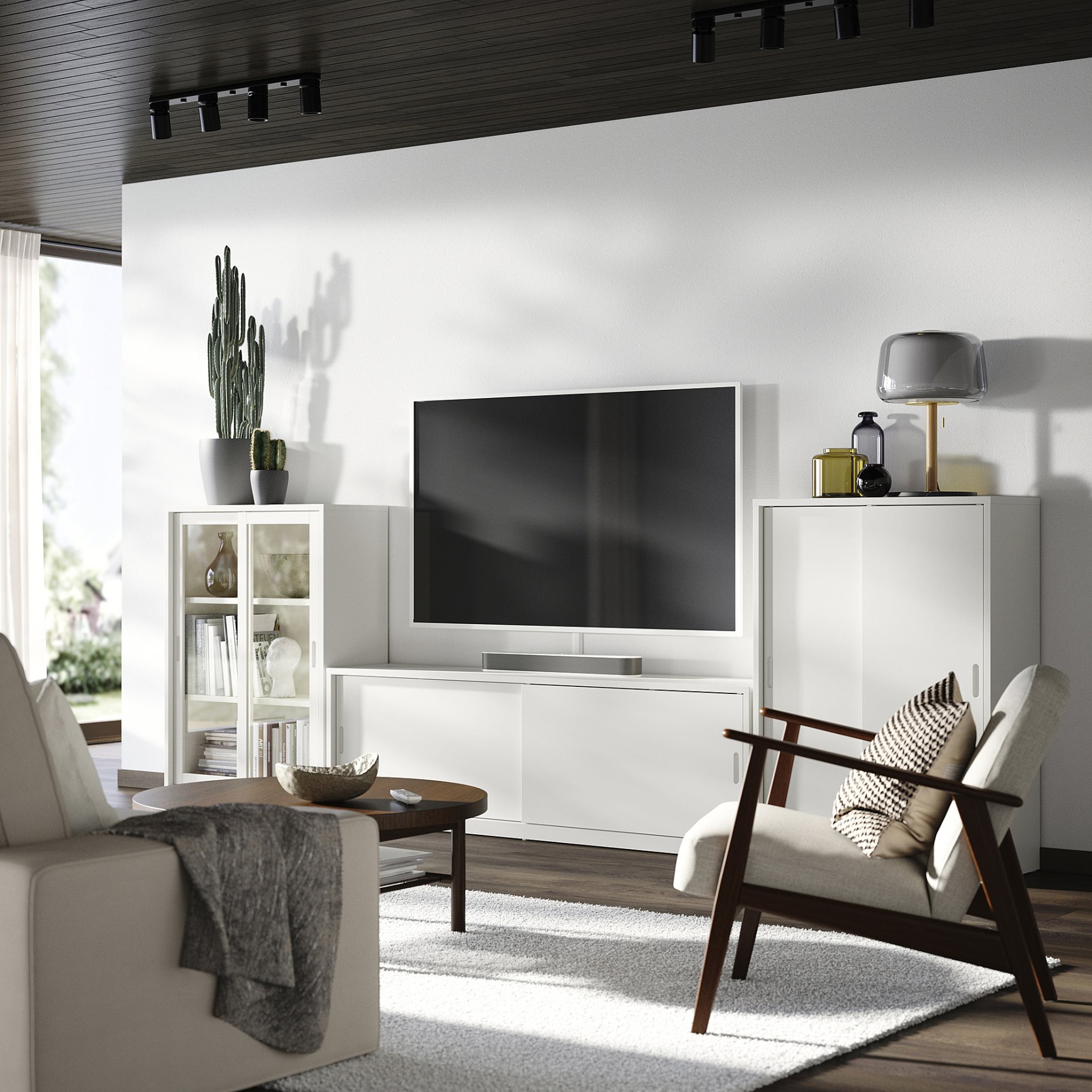 TONSTAD, TV/storage combination with sliding doors, 339x37x116 cm, 695.717.66