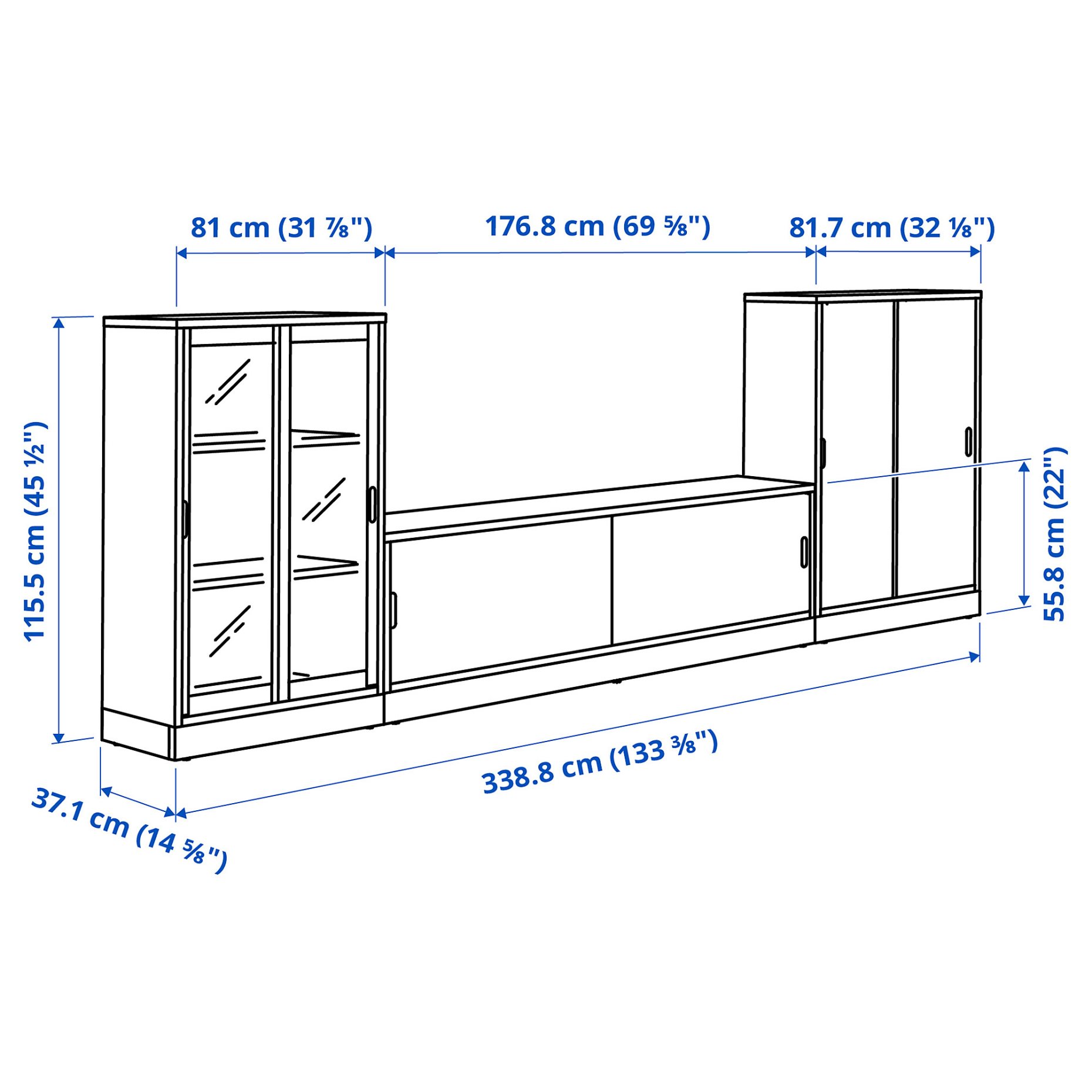 TONSTAD, TV/storage combination with sliding doors, 339x37x116 cm, 695.717.66