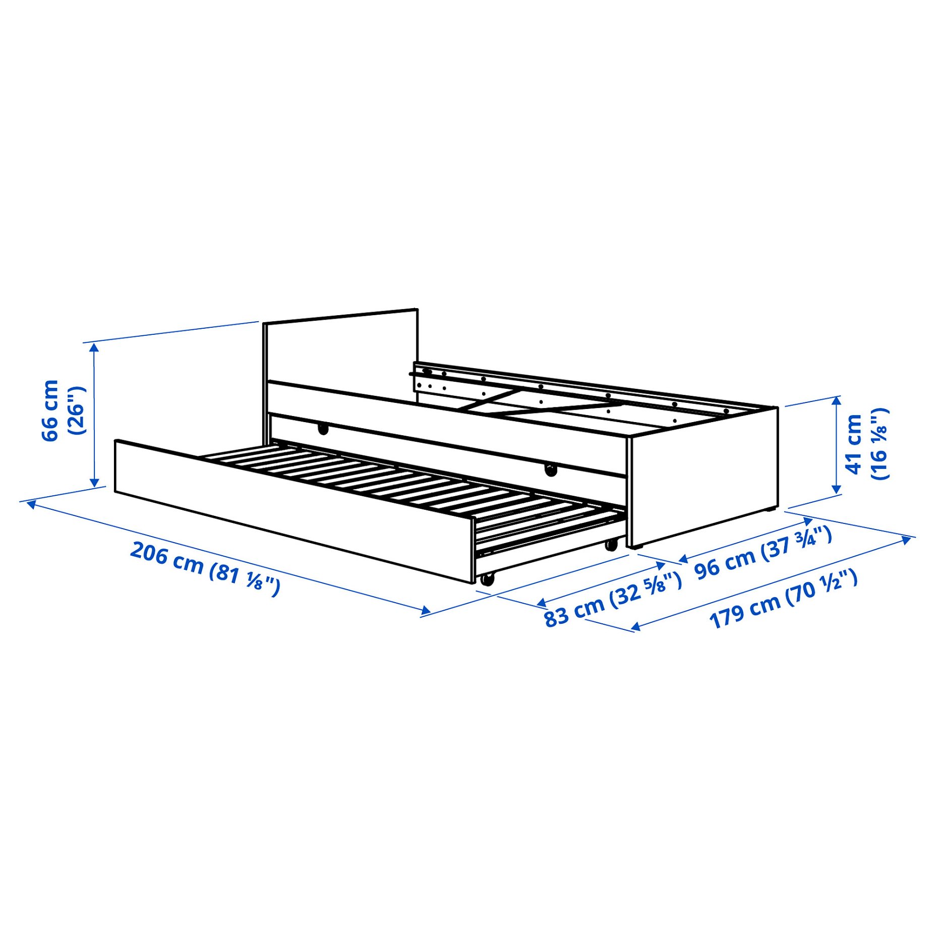 VIHALS, bed frame with 1 trundle bed, 90x200 cm, 695.820.34