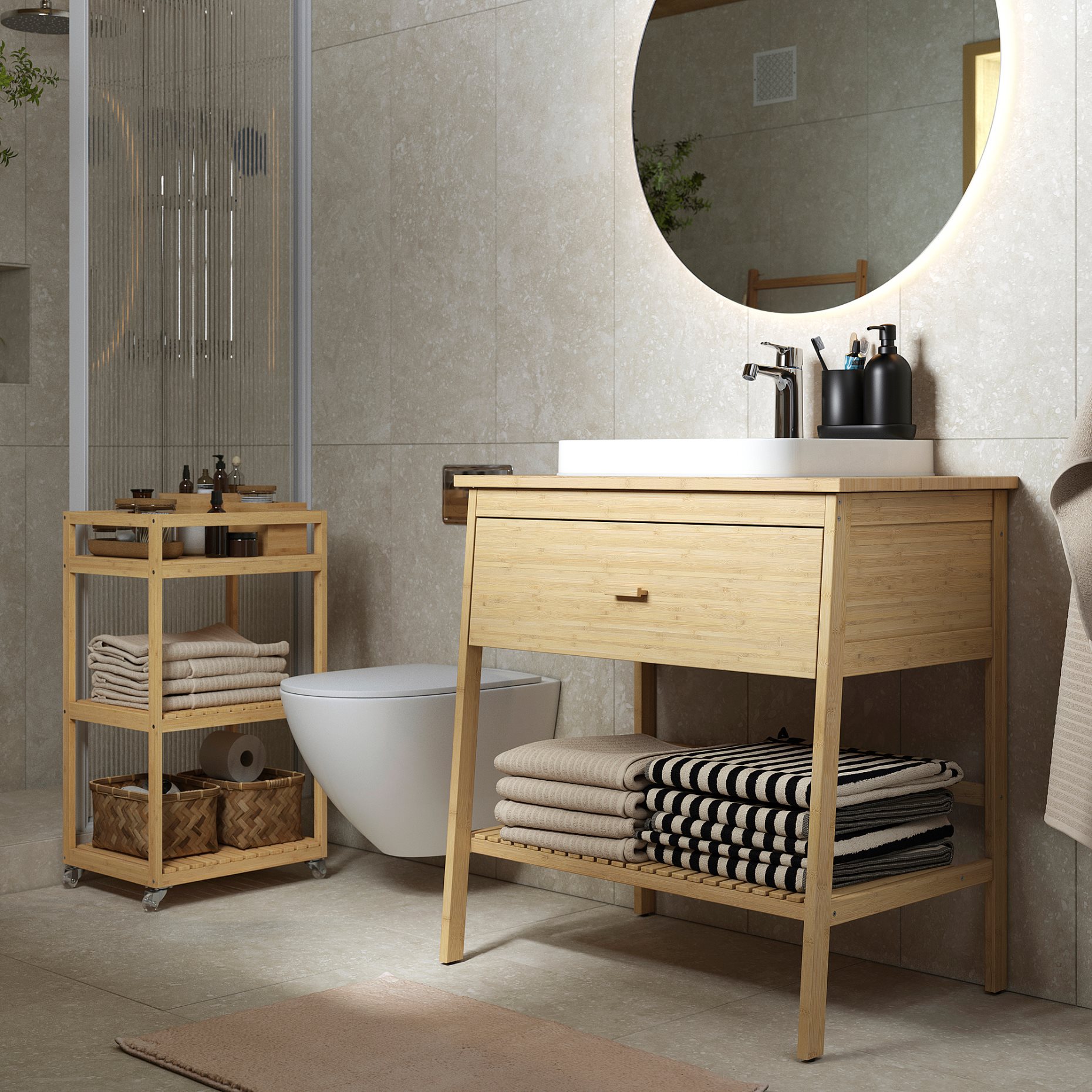 RÅGRUND/BACKSJÖ, open wash-stand with drawer/wash-basin/tap, 82x49x91 cm, 696.019.66