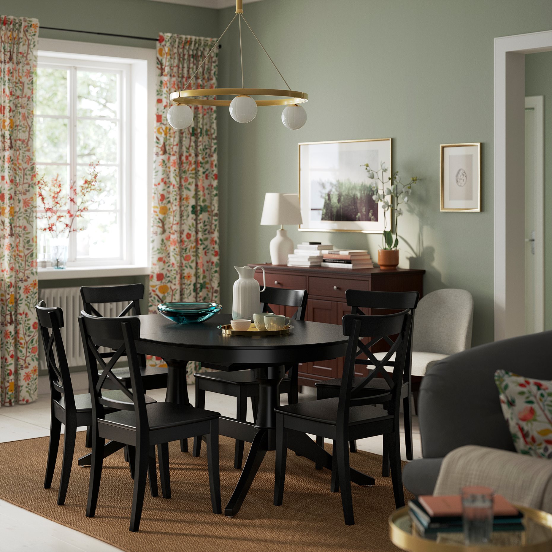 ROSENTORP, τραπέζι και 6 καρέκλες, 160/215x110 cm, 696.101.26