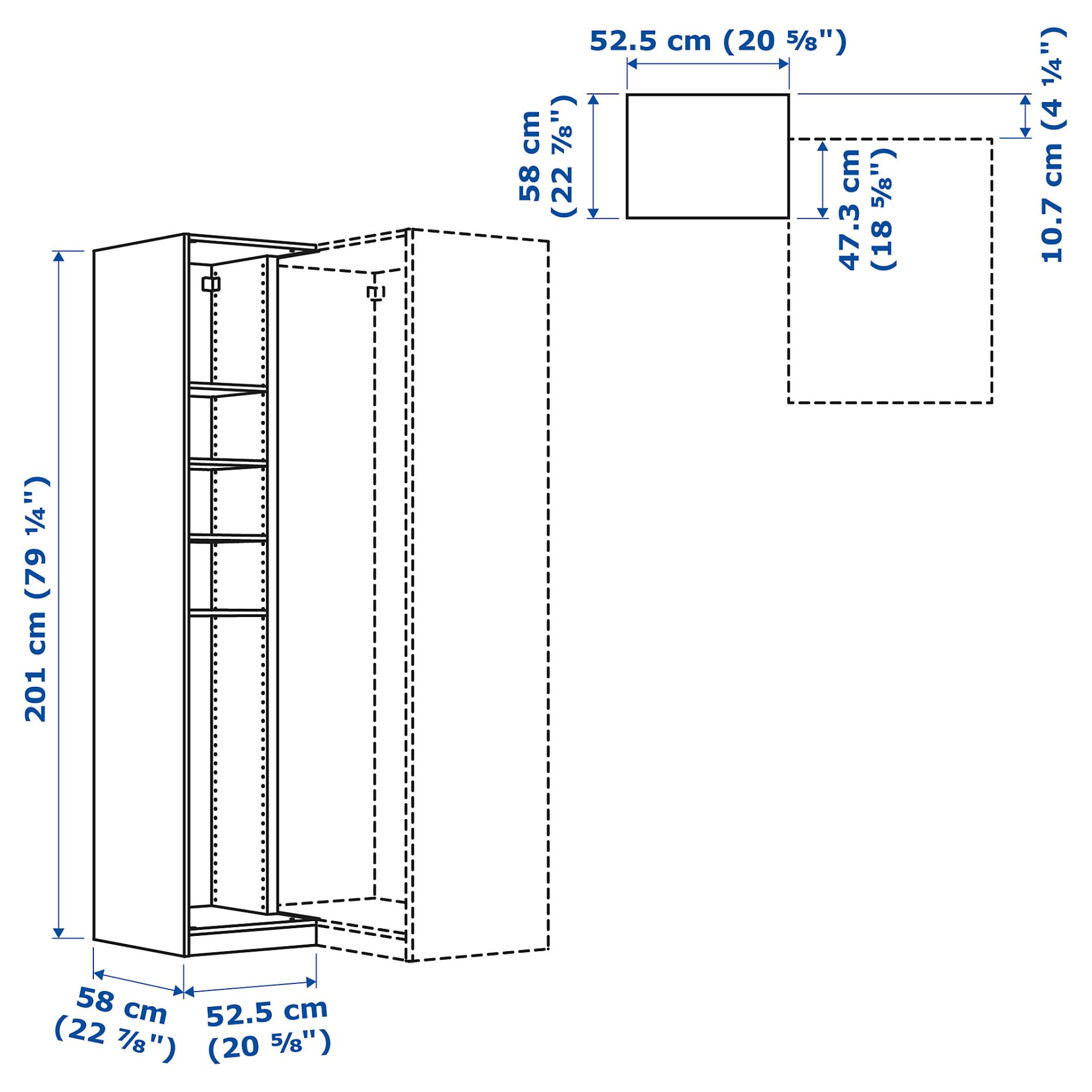 PAX, add-on corner unit with 4 shelves, 53x58x201 cm, 703.469.32