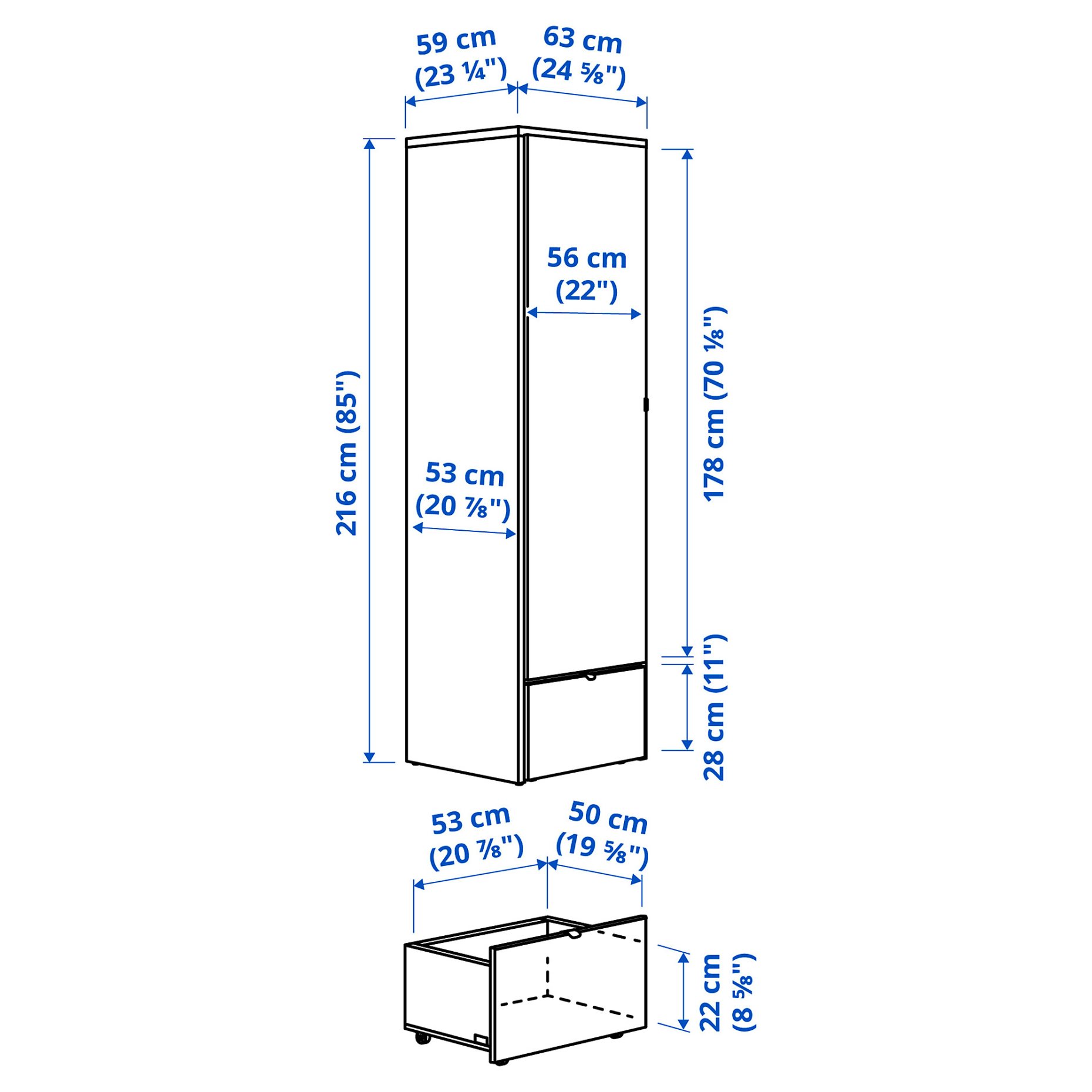 VISTHUS, wardrobe, 63x59x216 cm, 704.934.47