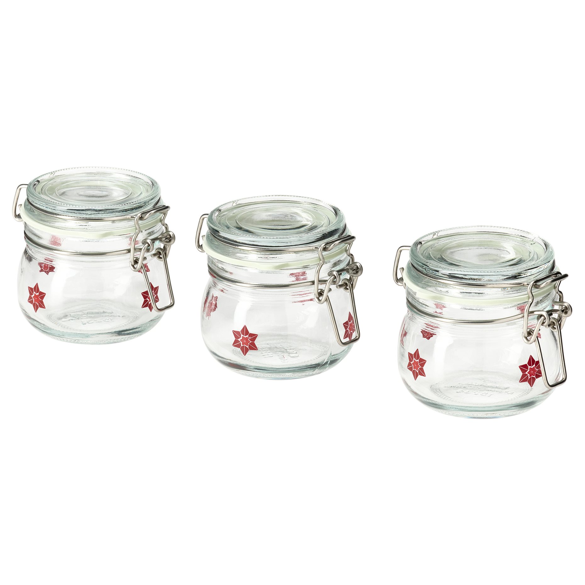 VINTERFINT, jar with lid floral pattern/3 pack, 13 cl, 705.561.66