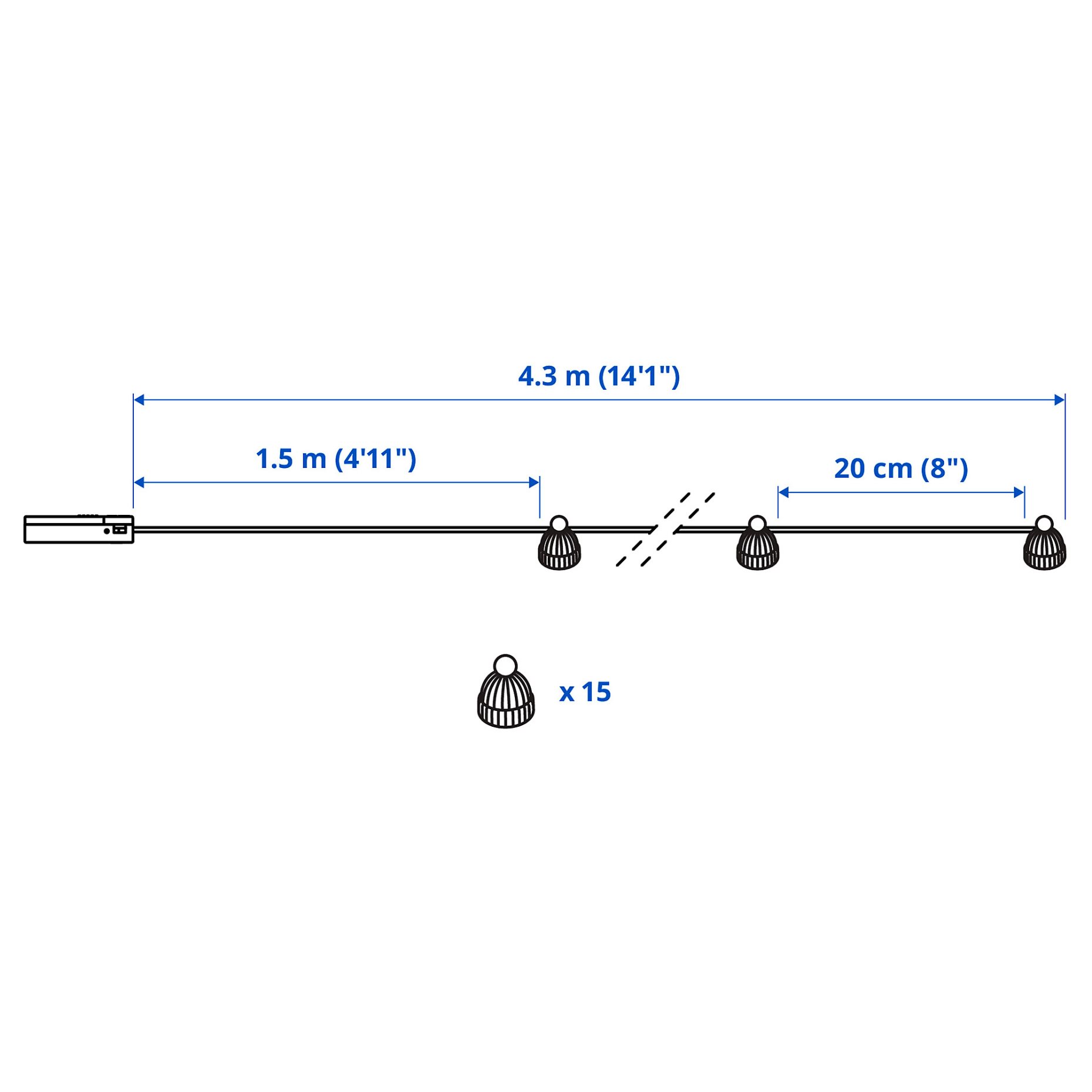 STRÅLA, lighting chain with built-in LED light source/15 lights/hat/battery-operated, 705.627.04