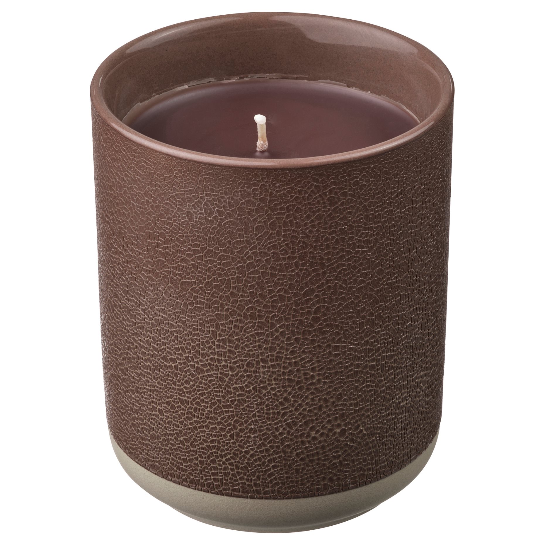 SILKESTRÄD, scented candle in ceramic jar/leather & vanilla, 45 hr, 705.703.94