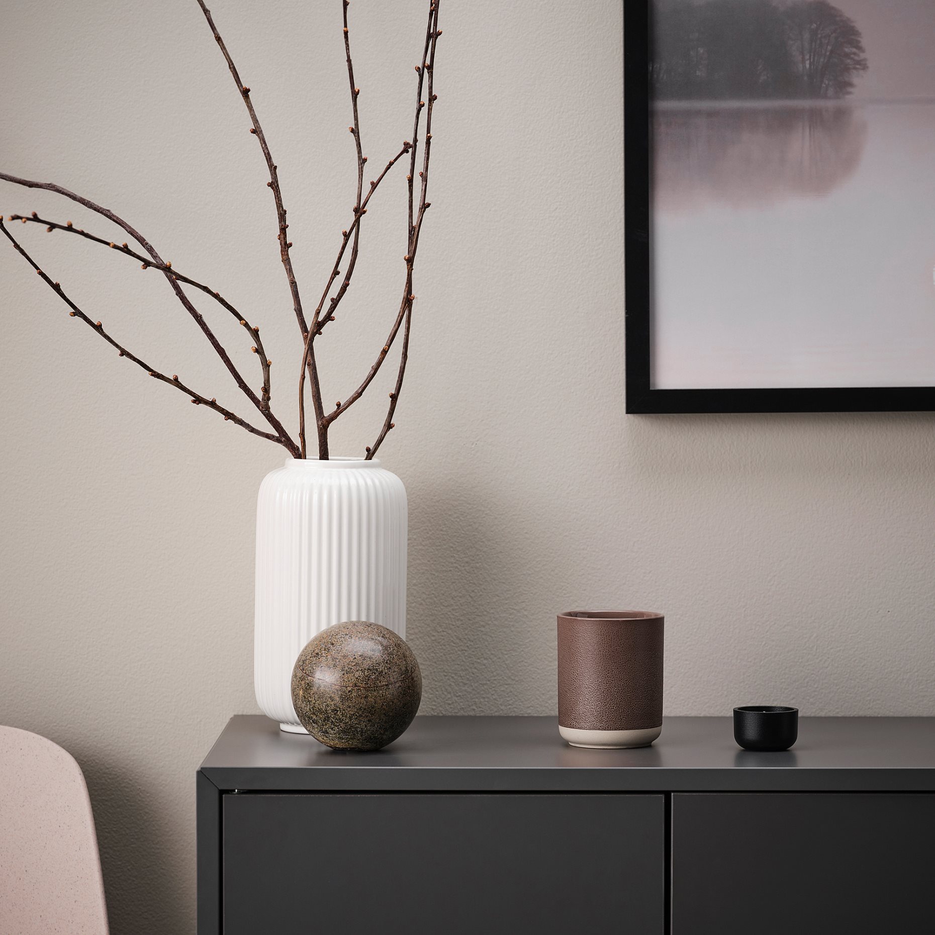 SILKESTRÄD, scented candle in ceramic jar/leather & vanilla, 45 hr, 705.703.94