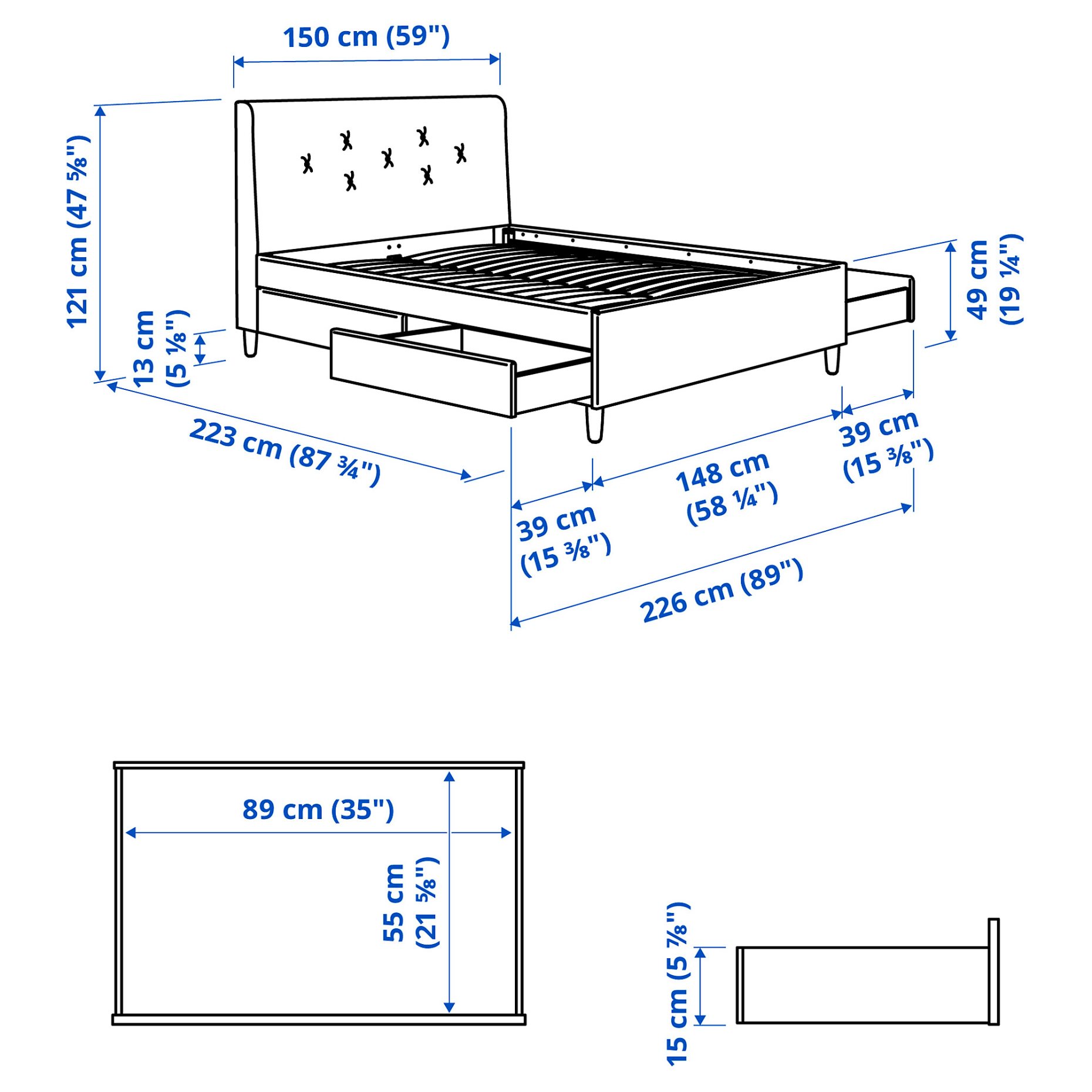 IDANÄS, upholstered storage bed, 140x200 cm, 705.880.92