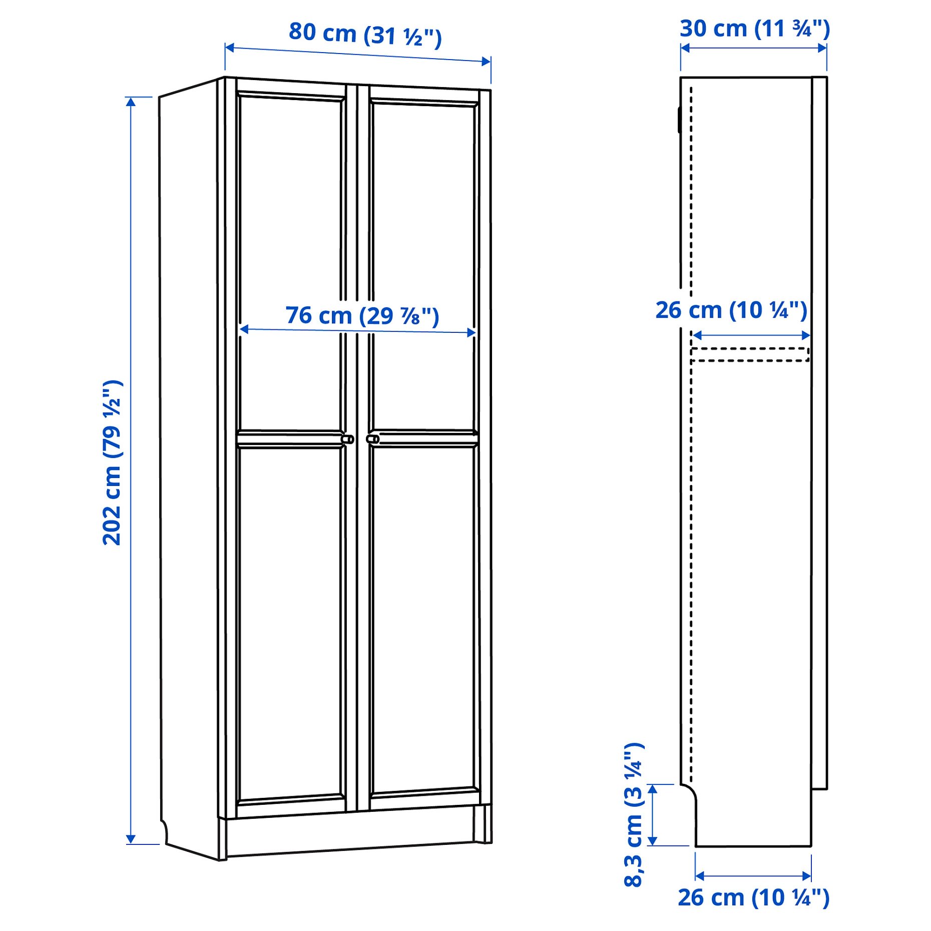 BILLY, bookcase with doors, 80x30x202 cm, 792.873.58