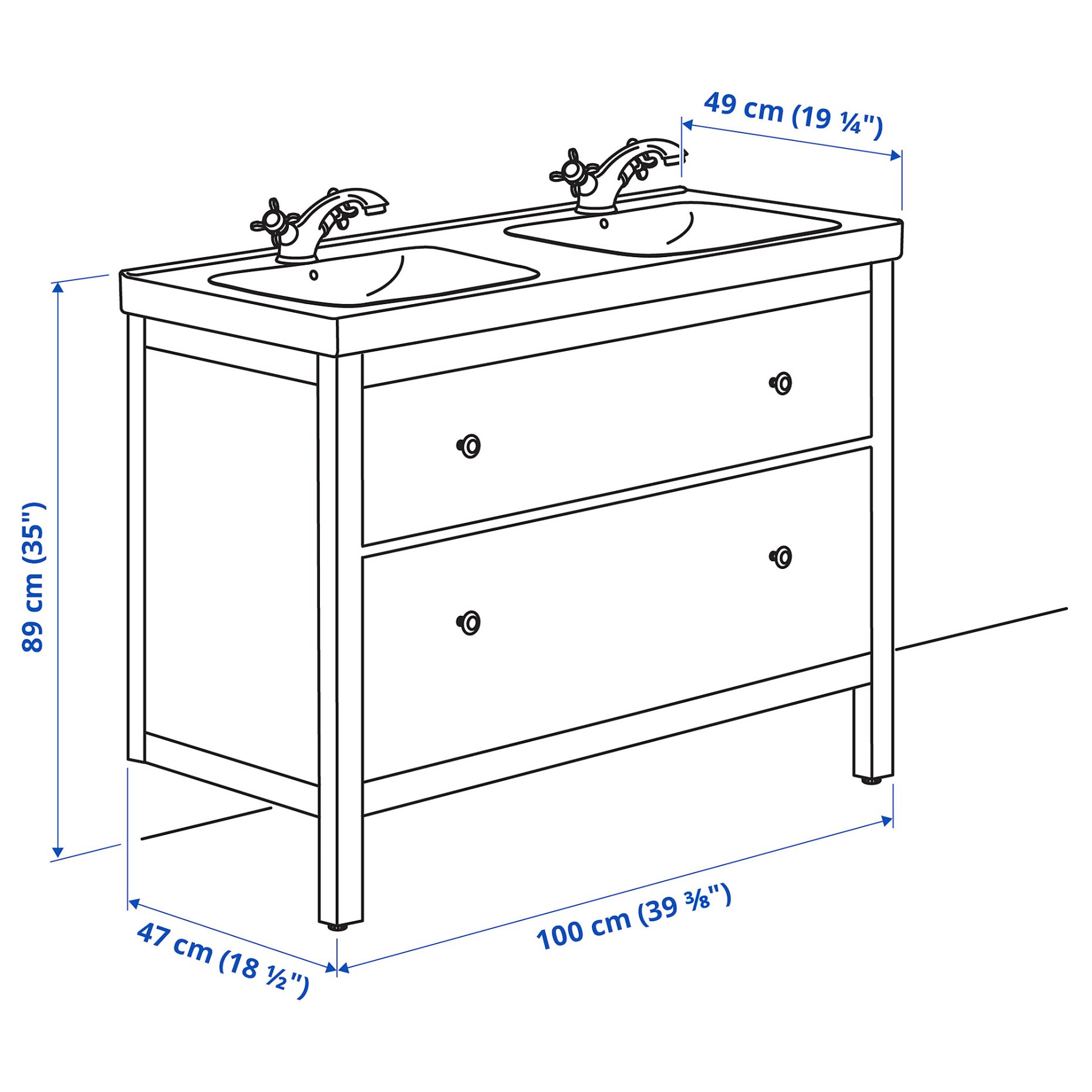 HEMNES/ODENSVIK, wash-stand with 2 drawers, 103x49x89 cm, 792.934.77