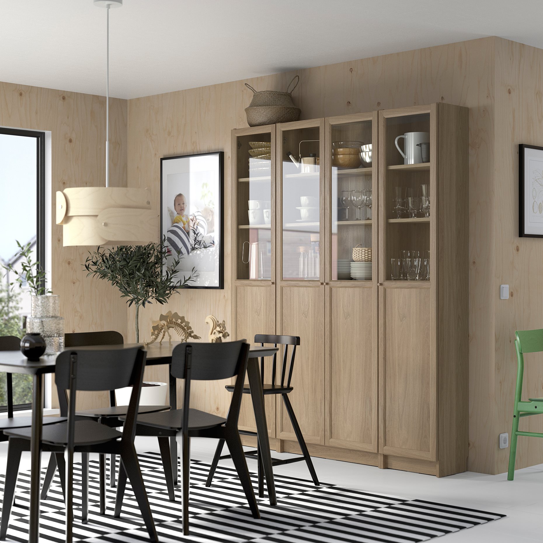 BILLY/OXBERG, bookcase combination with panel/glass doors, 160x202 cm, 794.835.47