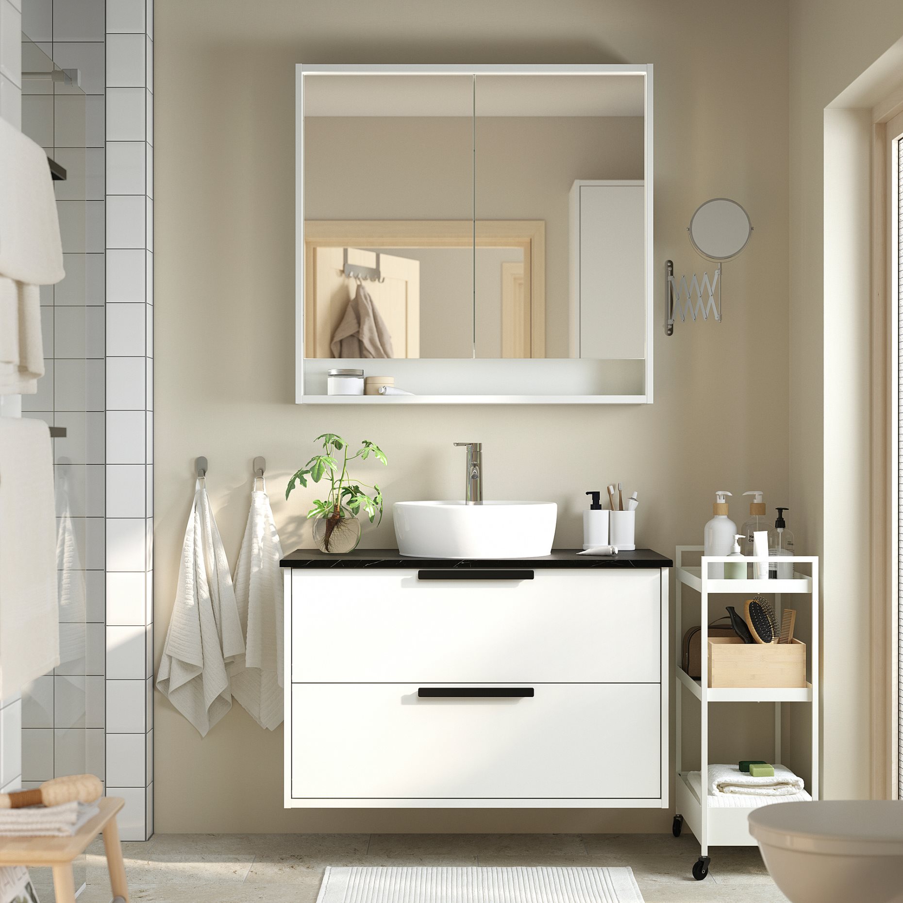 HAVBACK/TORNVIKEN, βάση νιπτήρα με συρτάρια/νιπτήρα/μπαταρία, 102x49x79 cm, 795.215.73