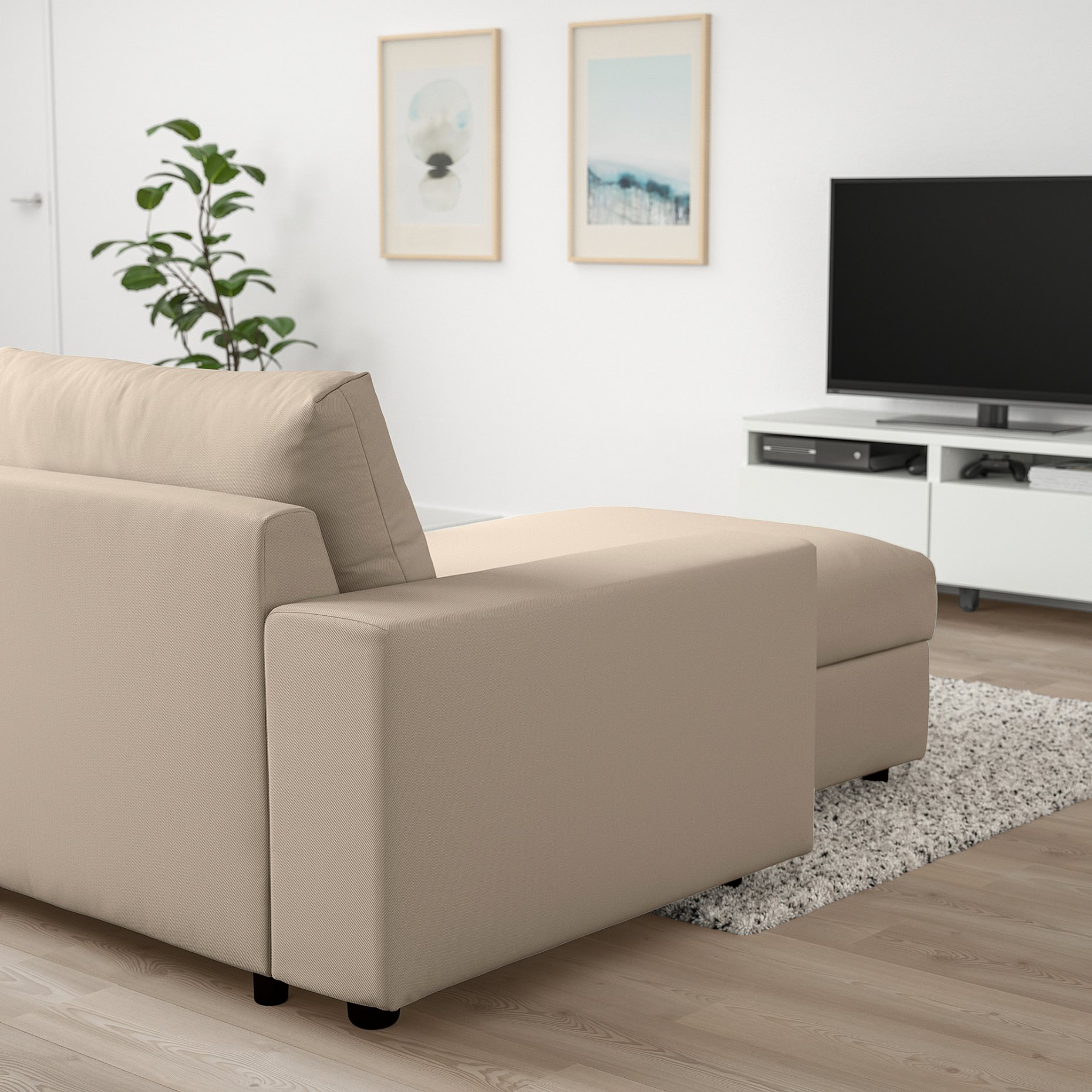 VIMLE, τριθέσιος καναπές-κρεβάτι με πλατιά μπράτσα και σεζλόνγκ, 795.370.84