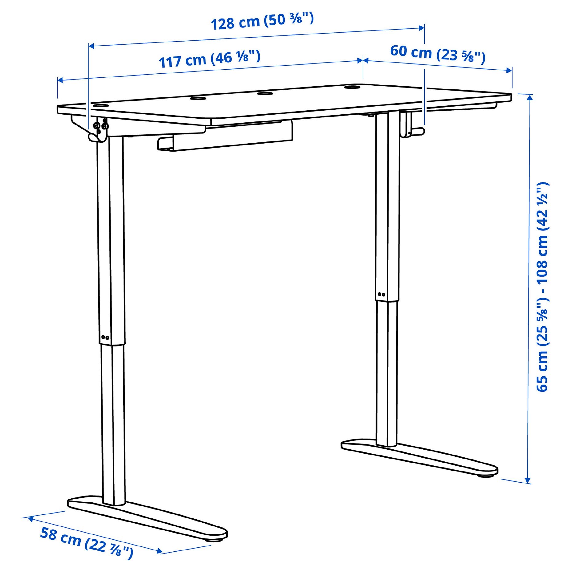 RELATERA, desk combination sit/stand, 117x60 cm, 795.557.61
