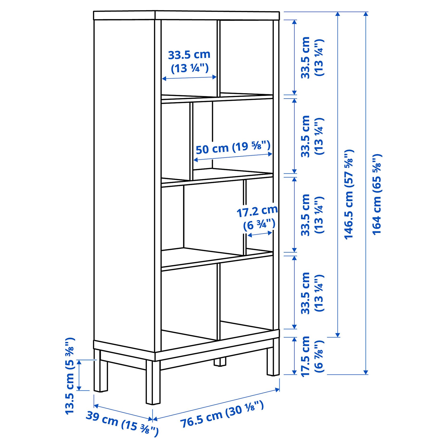 KALLAX, shelving unit with underframe, 77x39x164 cm, 796.075.57