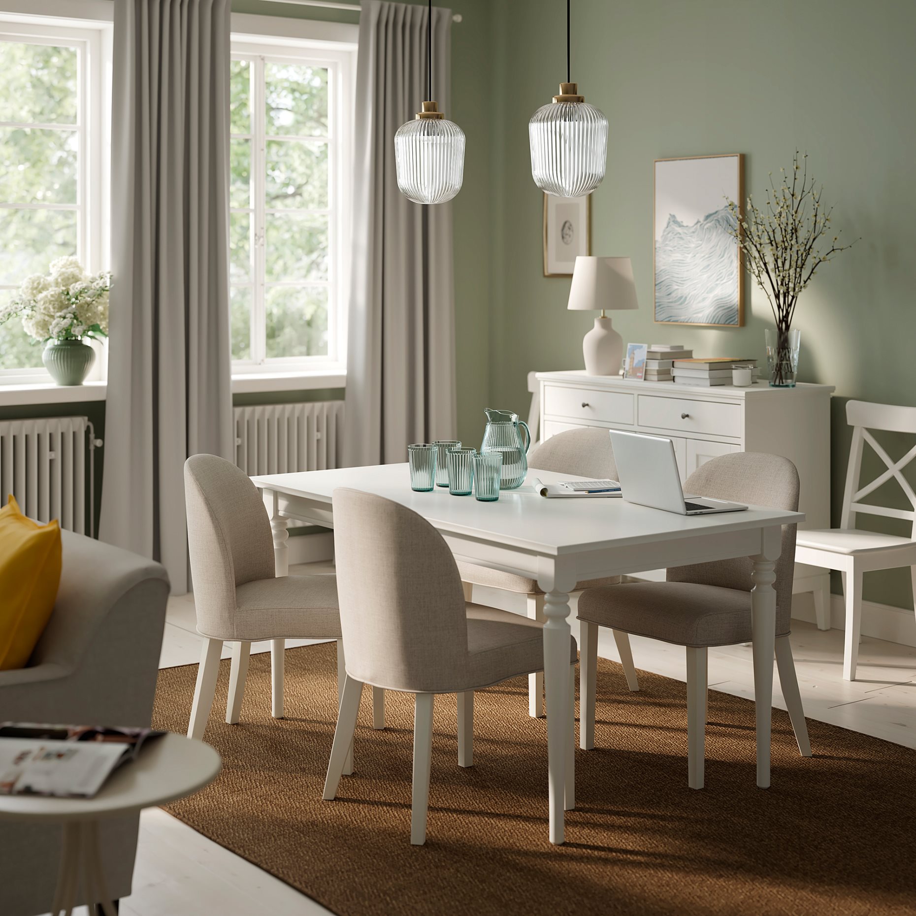 ROSENTORP, table and 4 chairs, 155/215x87 cm, 796.101.40
