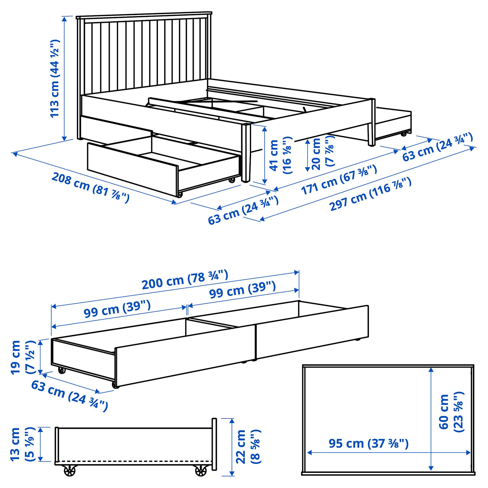 GULLABERG, bed frame with 4 storage boxes, 160x200 cm, 796.309.54