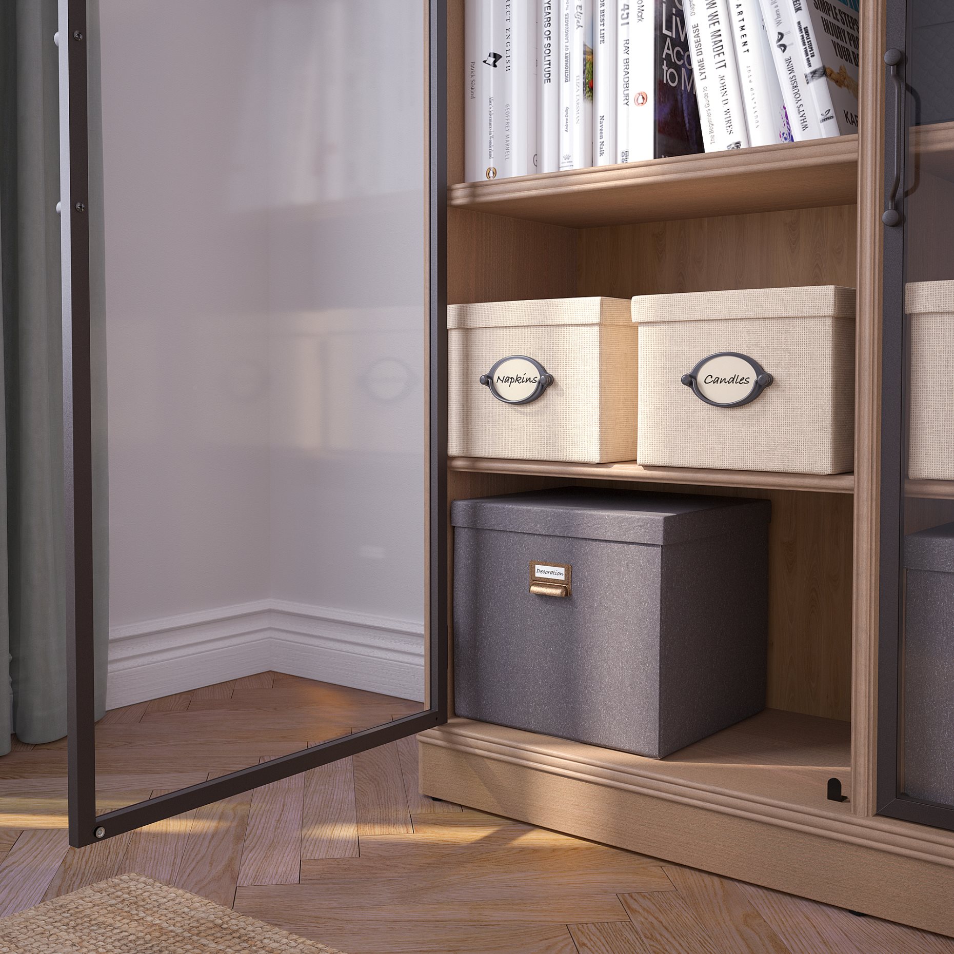 LANESUND, glass-door cabinet, 121x37x152 cm, 804.665.56