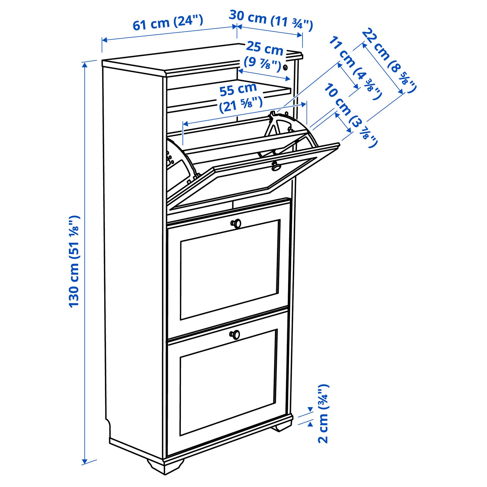 BRUSALI, shoe cabinet with 3 compartments, 61x130 cm, 804.803.93