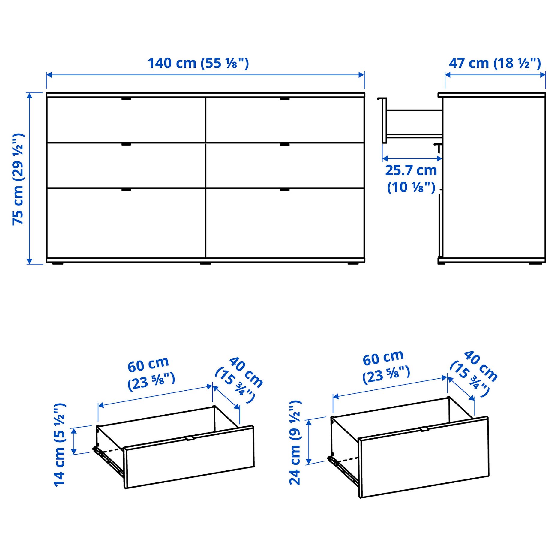 VIHALS, συρταριέρα με 6 συρτάρια, 140x47x70 cm, 804.901.13
