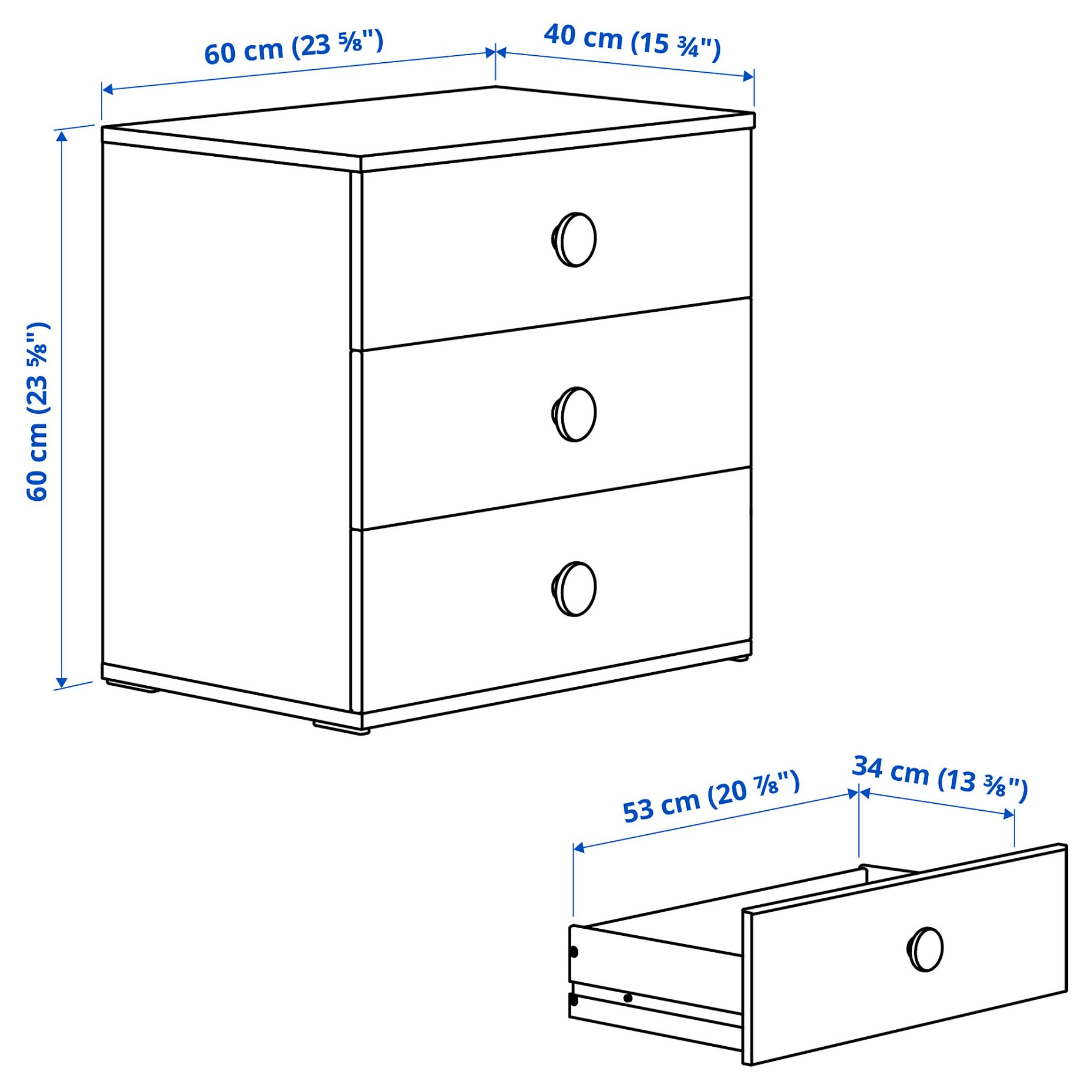 GODISHUS, συρταριέρα με 3 συρτάρια, 60x40x60 cm, 805.980.95