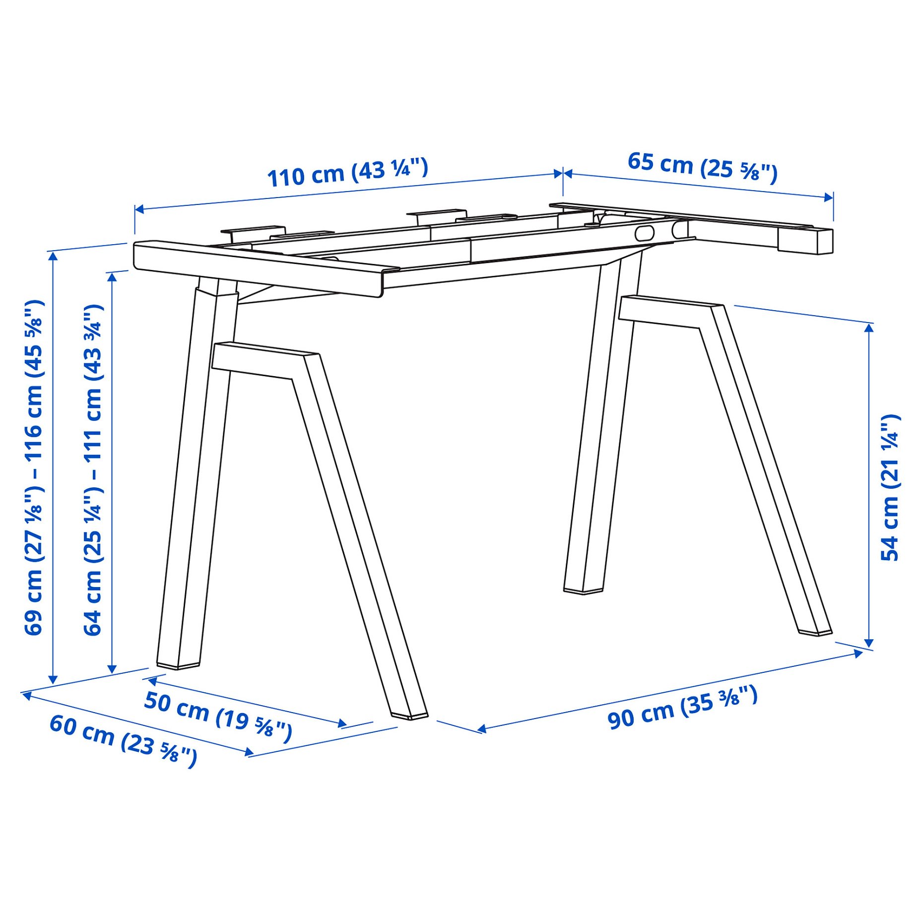 TROTTEN, underframe sit/stand for table top/electric, 120x70 cm, 805.984.15