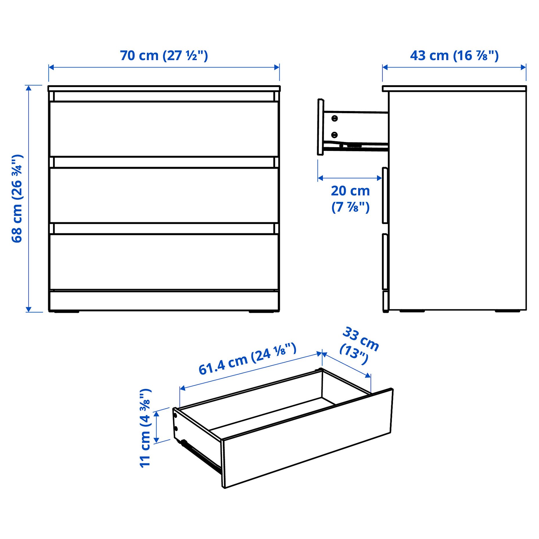 LILLBERGET, chest of 3 drawers, 70x43x68 cm, 806.304.77