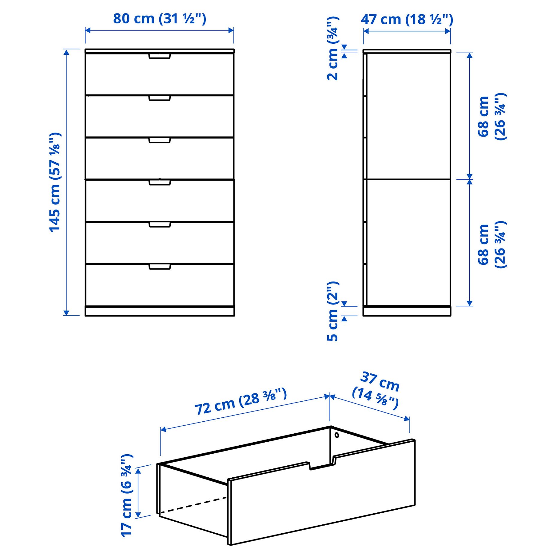 NORDLI, chest of 6 drawers, 80x145 cm, 892.394.99
