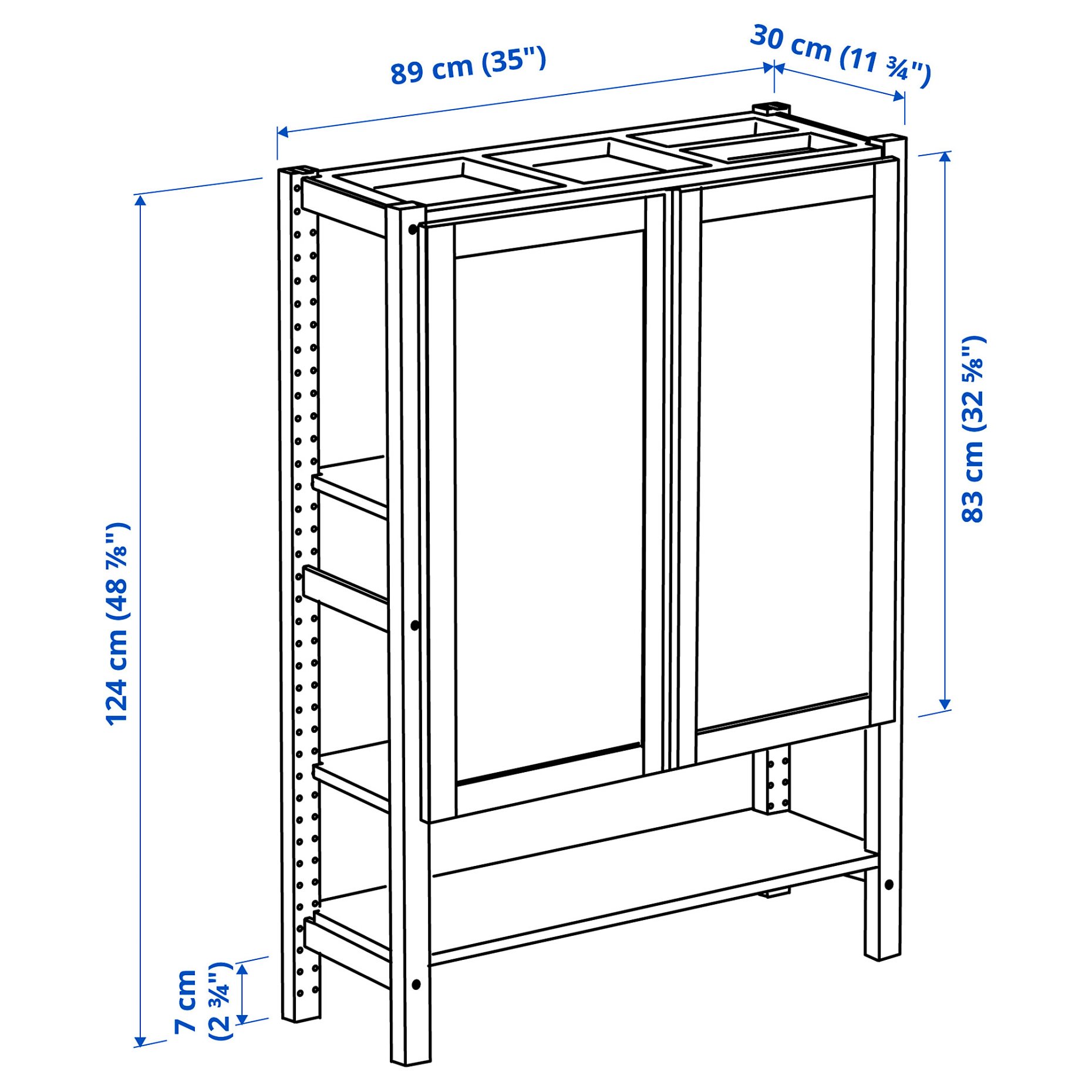 IVAR, shelving unit with doors, 89x30x124 cm, 895.078.83