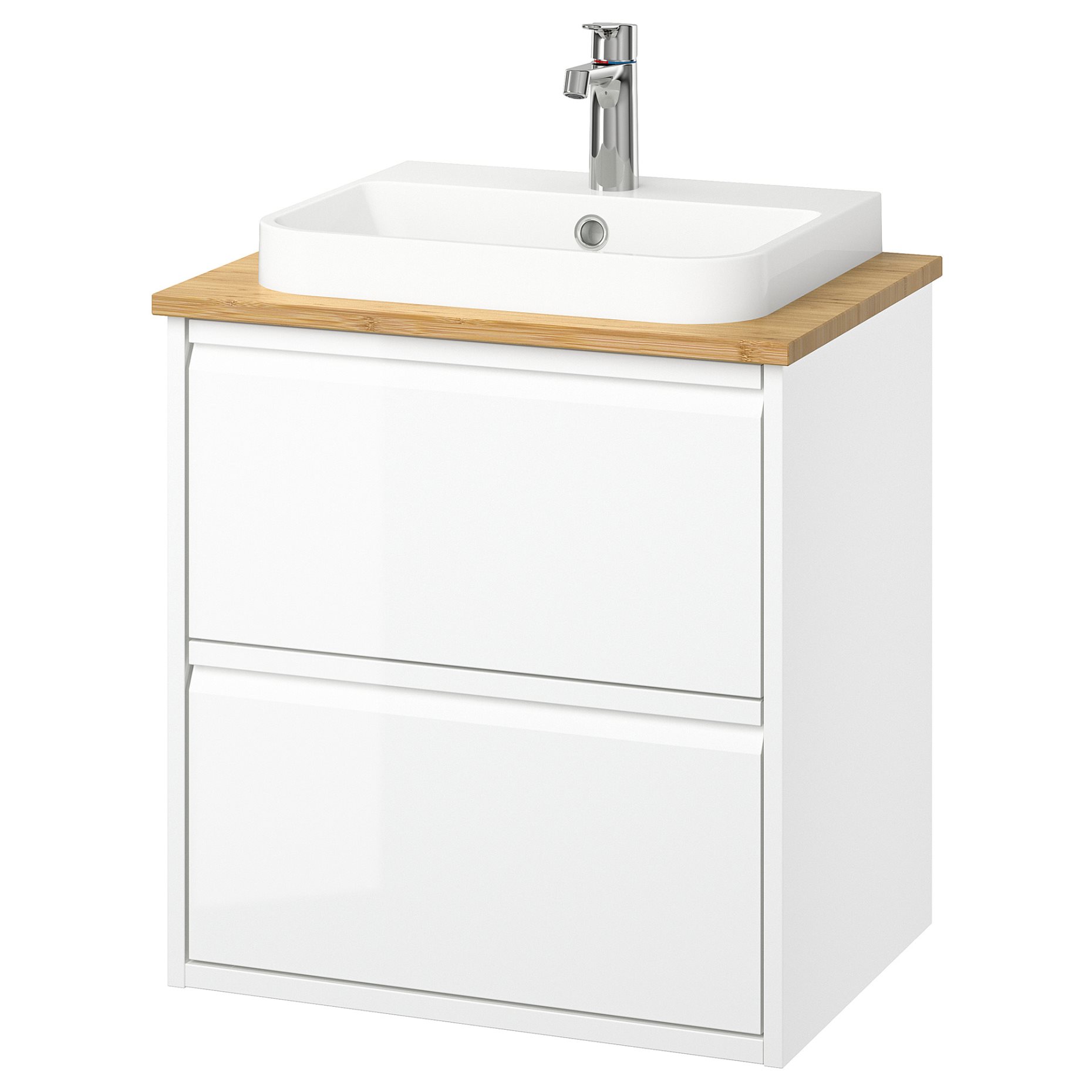 ANGSJON/BACKSJON, wash-stand with drawers/wash-basin/tap/high-gloss, 62x49x71 cm, 895.210.49