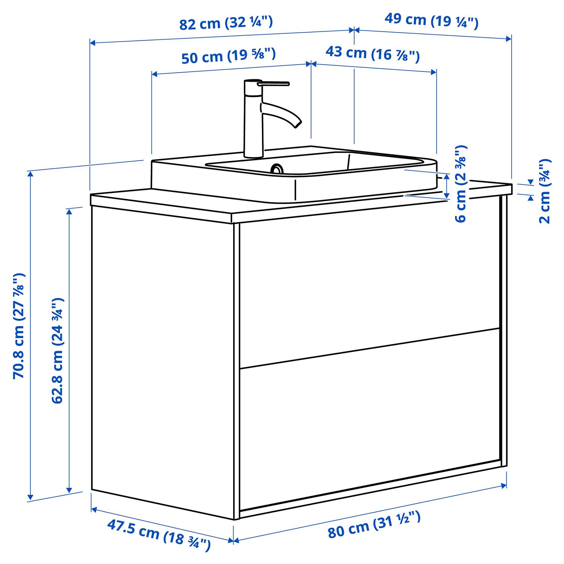 ANGSJON/BACKSJON, wash-stand with drawers/wash-basin/tap/high-gloss, 82x49x71 cm, 895.213.89