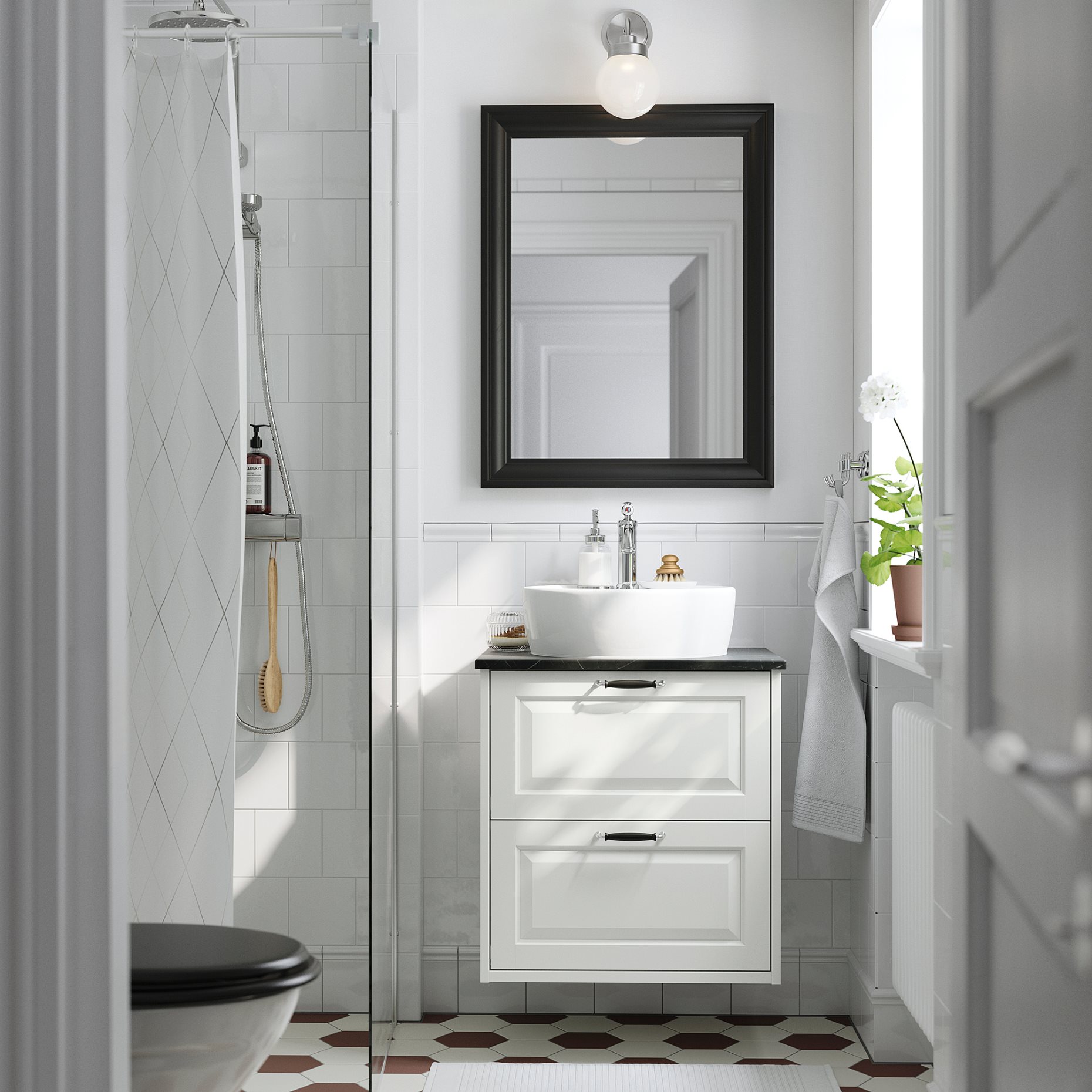 TANNFORSEN/TORNVIKEN, βάση νιπτήρα με συρτάρια/νιπτήρα/μπαταρία, 62x49x79 cm, 895.215.58