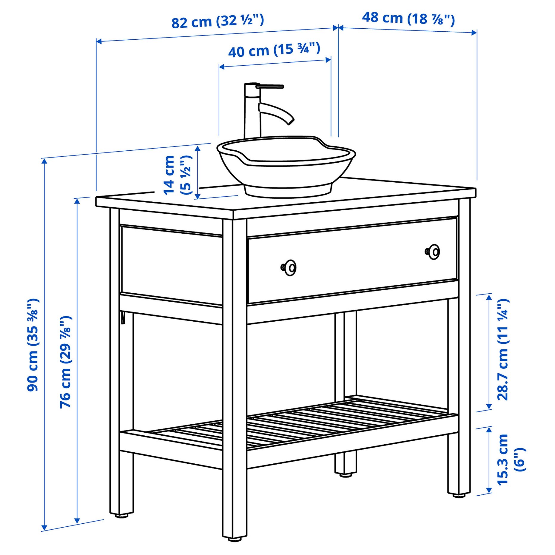 HEMNES/VÄSTER, βάση νιπτήρα με συρτάρι/νιπτήρα/μπαταρία, 82x48x90 cm, 895.684.71