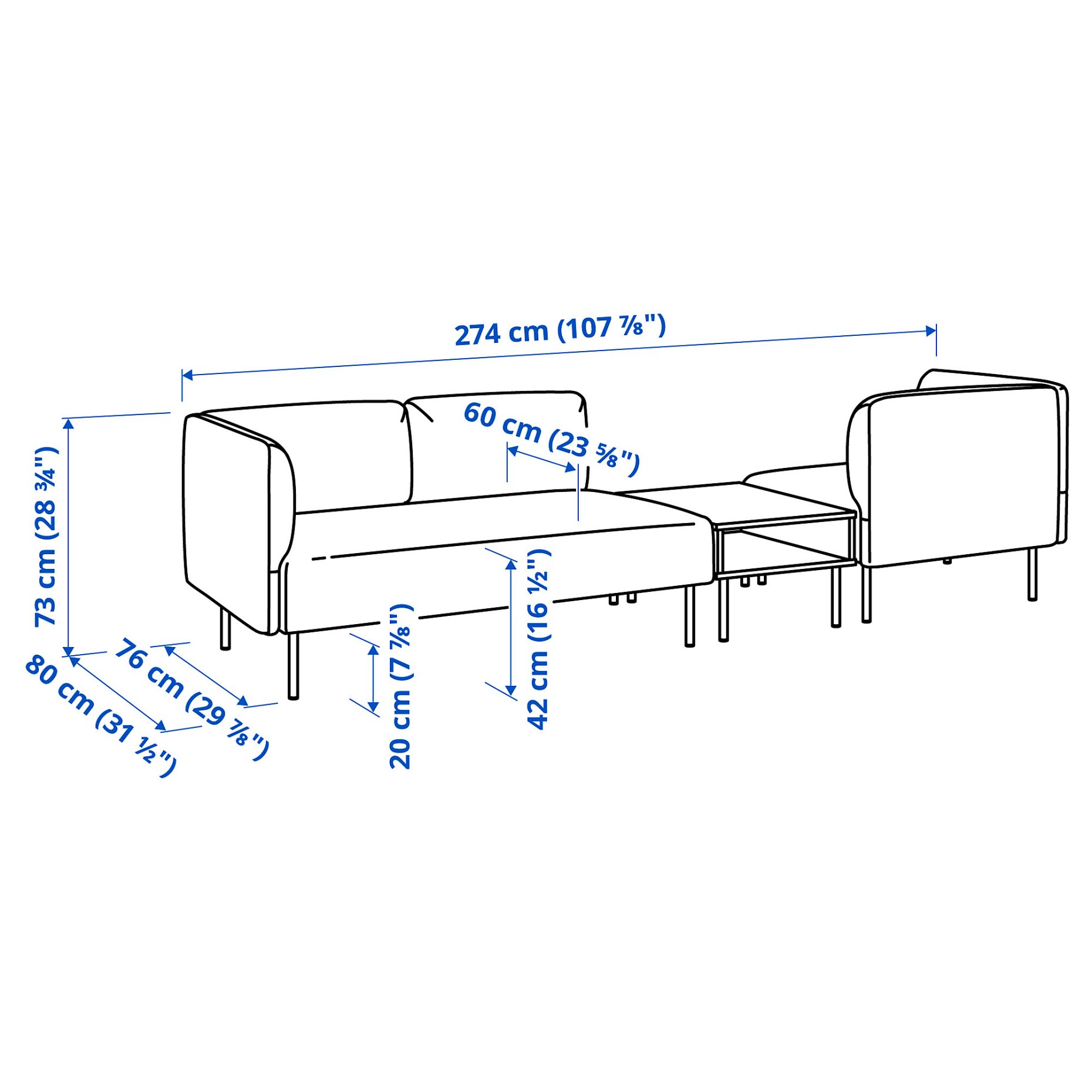 LILLEHEM, 3-seat modular sofa with side table, 895.697.48