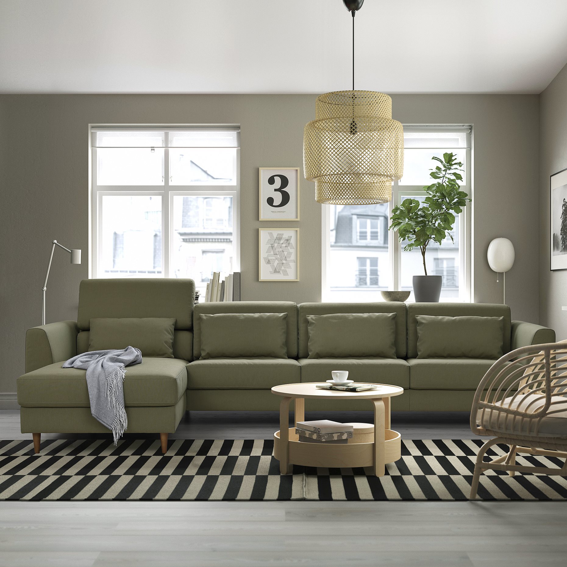 SLATORP, 4θέσιος καναπές με σεζλόνγκ, 895.776.11