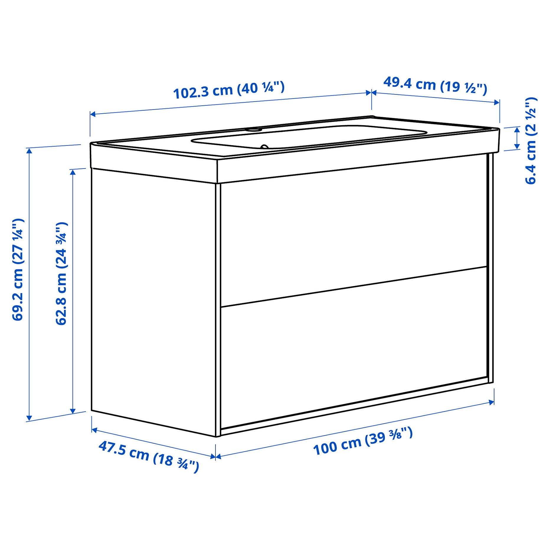 HAVBACK/ORRSJON, wash-stand with drawers/wash-basin, 102x49x69, 896.292.81