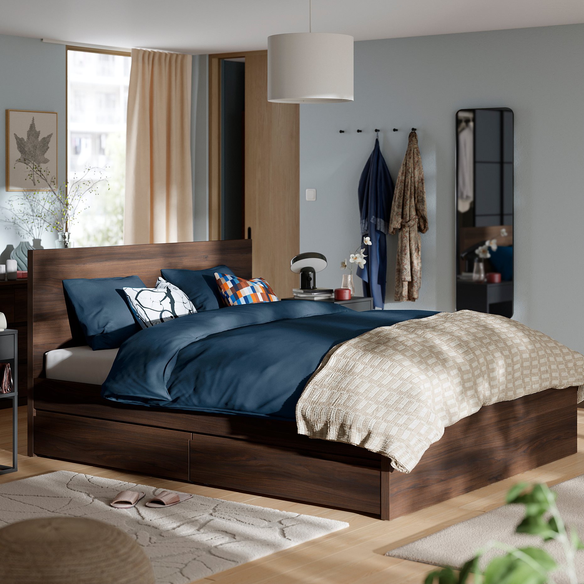 STORKLINTA, bed frame with 4 storage boxes, 140x200 cm, 896.308.78