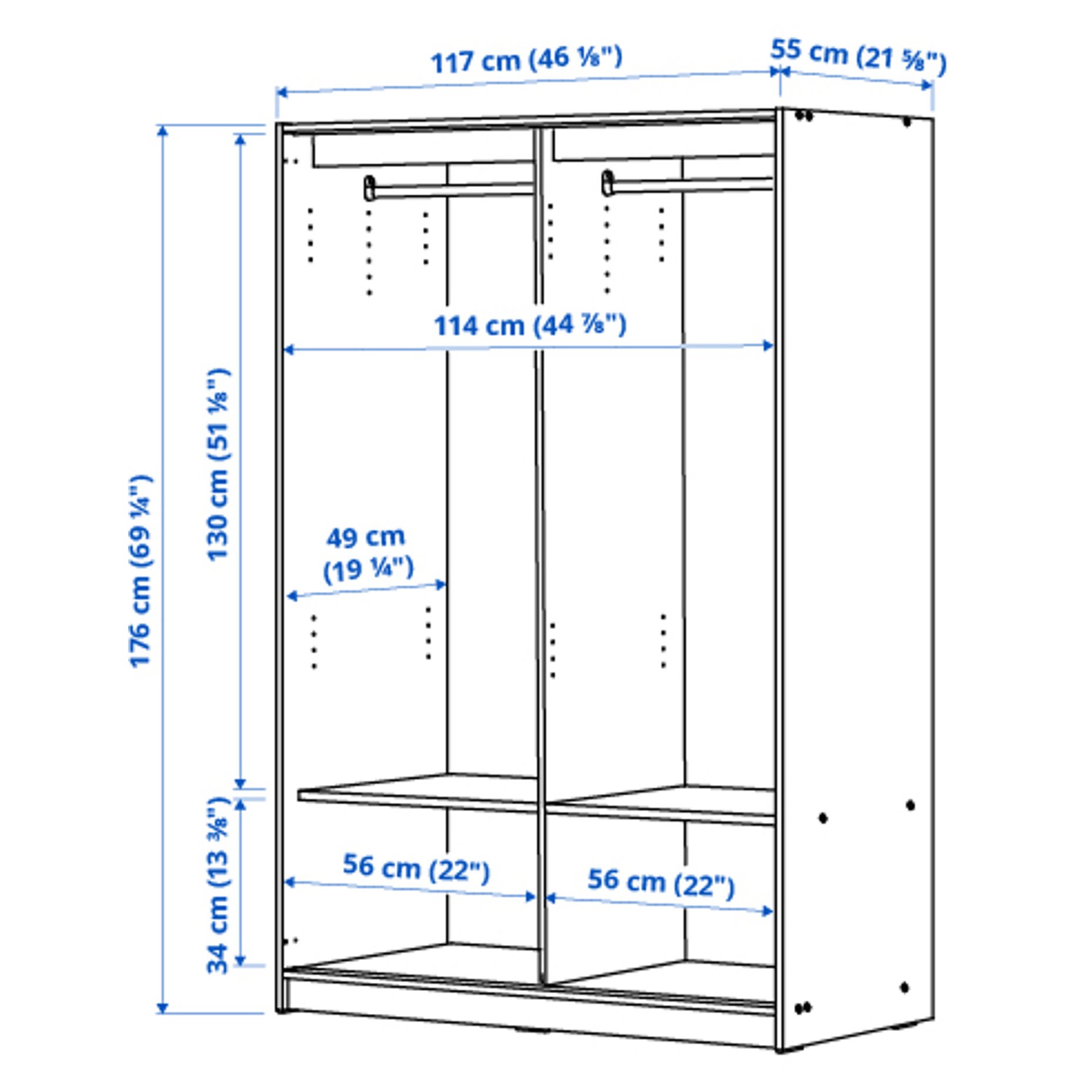 KLEPPSTAD, wardrobe with sliding doors, 117x176 cm, 904.372.38