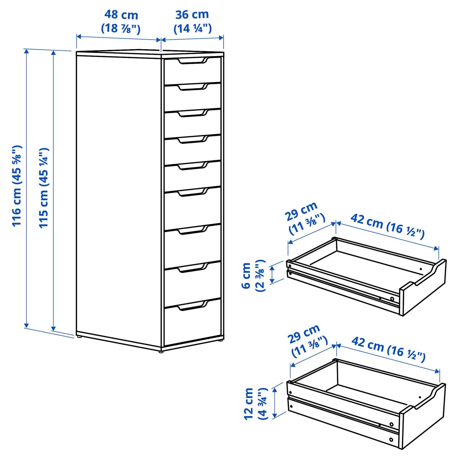 ALEX, drawer unit with 9 drawers, 36x116 cm, 904.861.39